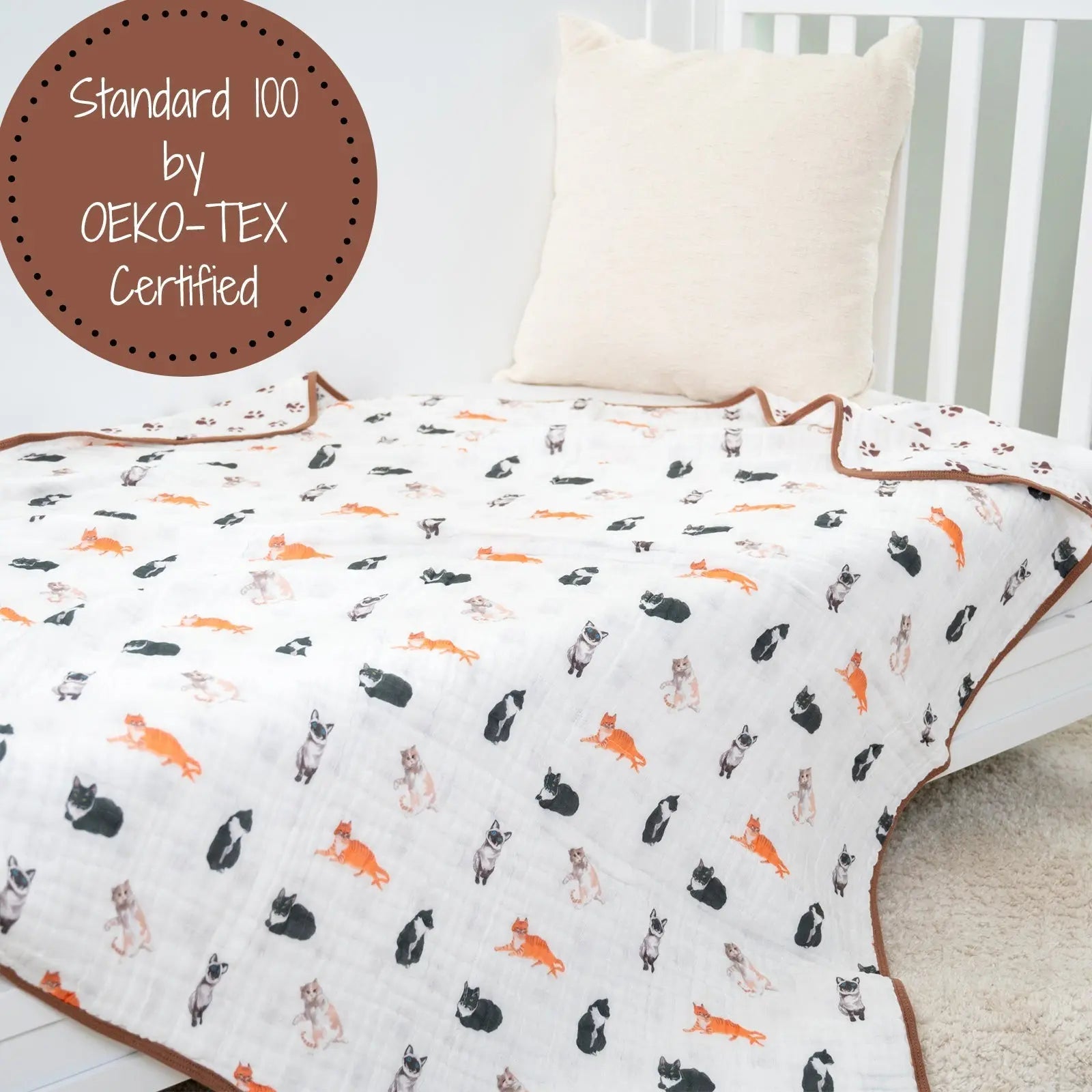 LollyBanks LollyBanks Muslin Baby Blanket, 100% Cotton Lightweight Baby Quilt, 47"x 47" and 6 Layers Newborn Blanket, (Cat Print) - 