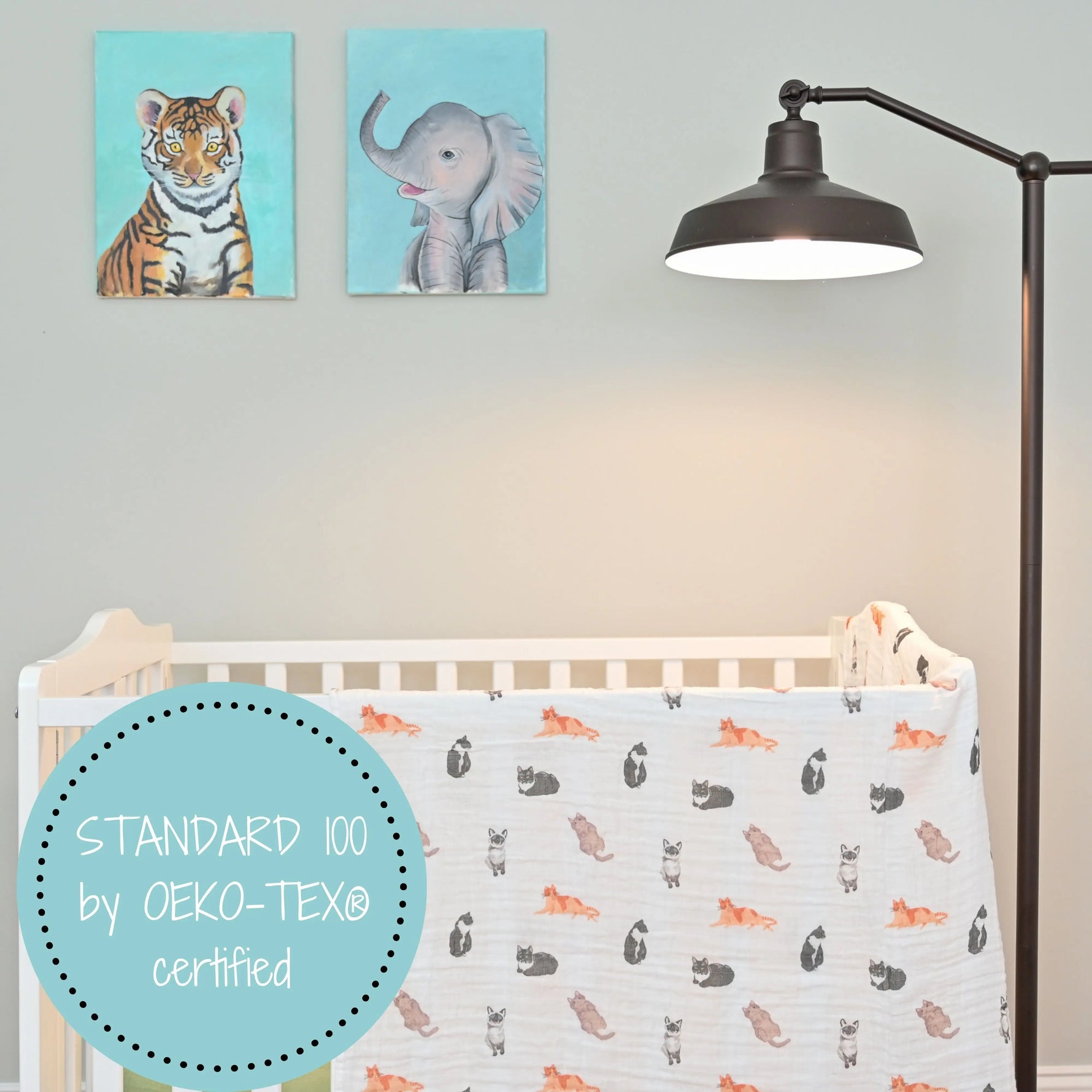 LollyBanks Adorable Cat Prints Muslin Swaddle Baby Blankets - 47" x 47" 100% Cotton Muslin - 