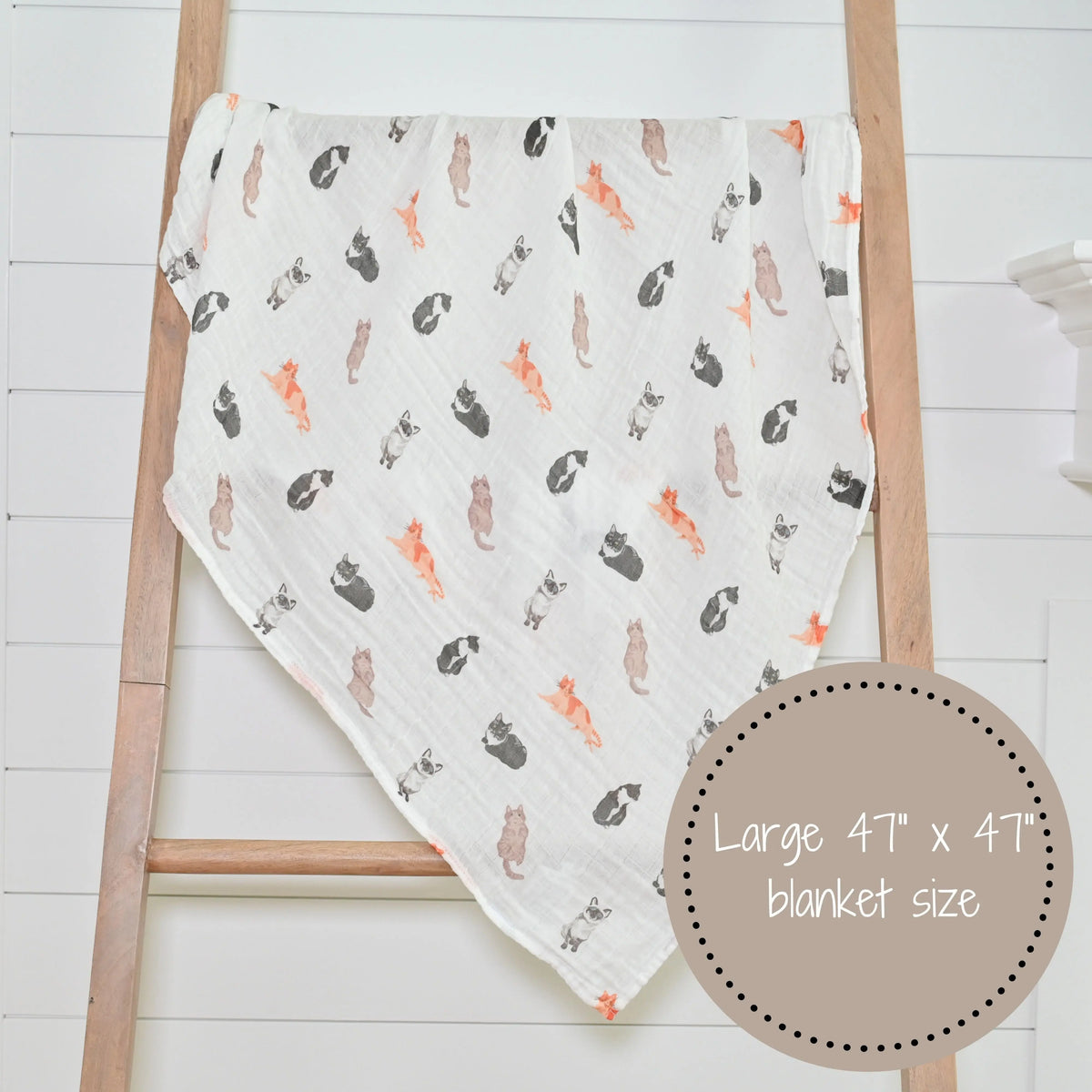 LollyBanks Adorable Cat Prints Muslin Swaddle Baby Blankets - 47" x 47" 100% Cotton Muslin - 