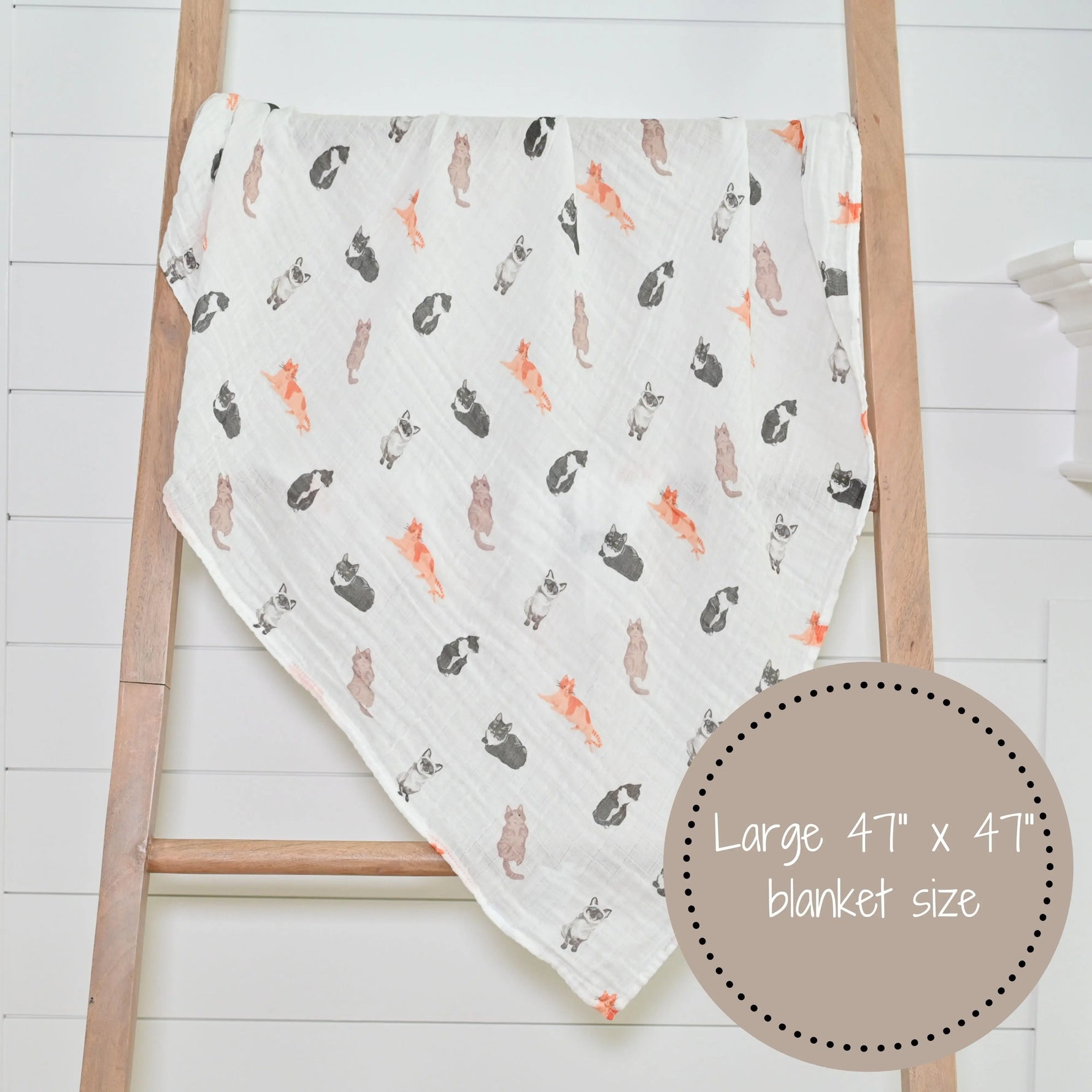 LollyBanks Adorable Cat Prints Muslin Swaddle Baby Blankets - 47" x 47" 100% Cotton Muslin - 