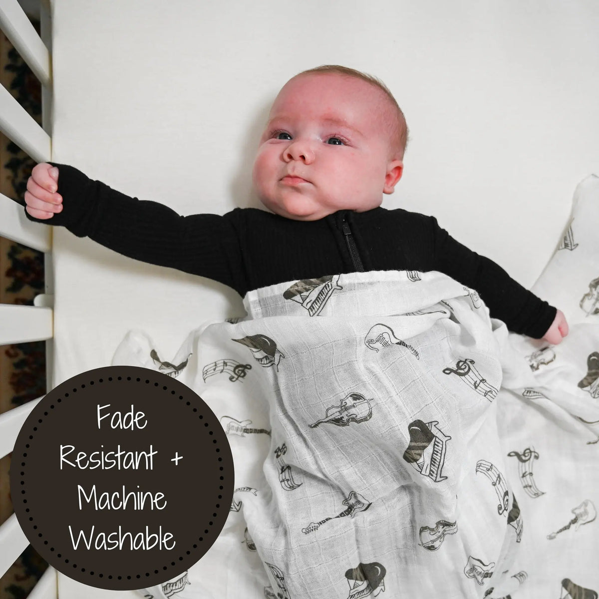 LollyBanks Chello There Baby Muslin Music Swaddle Blanket - 