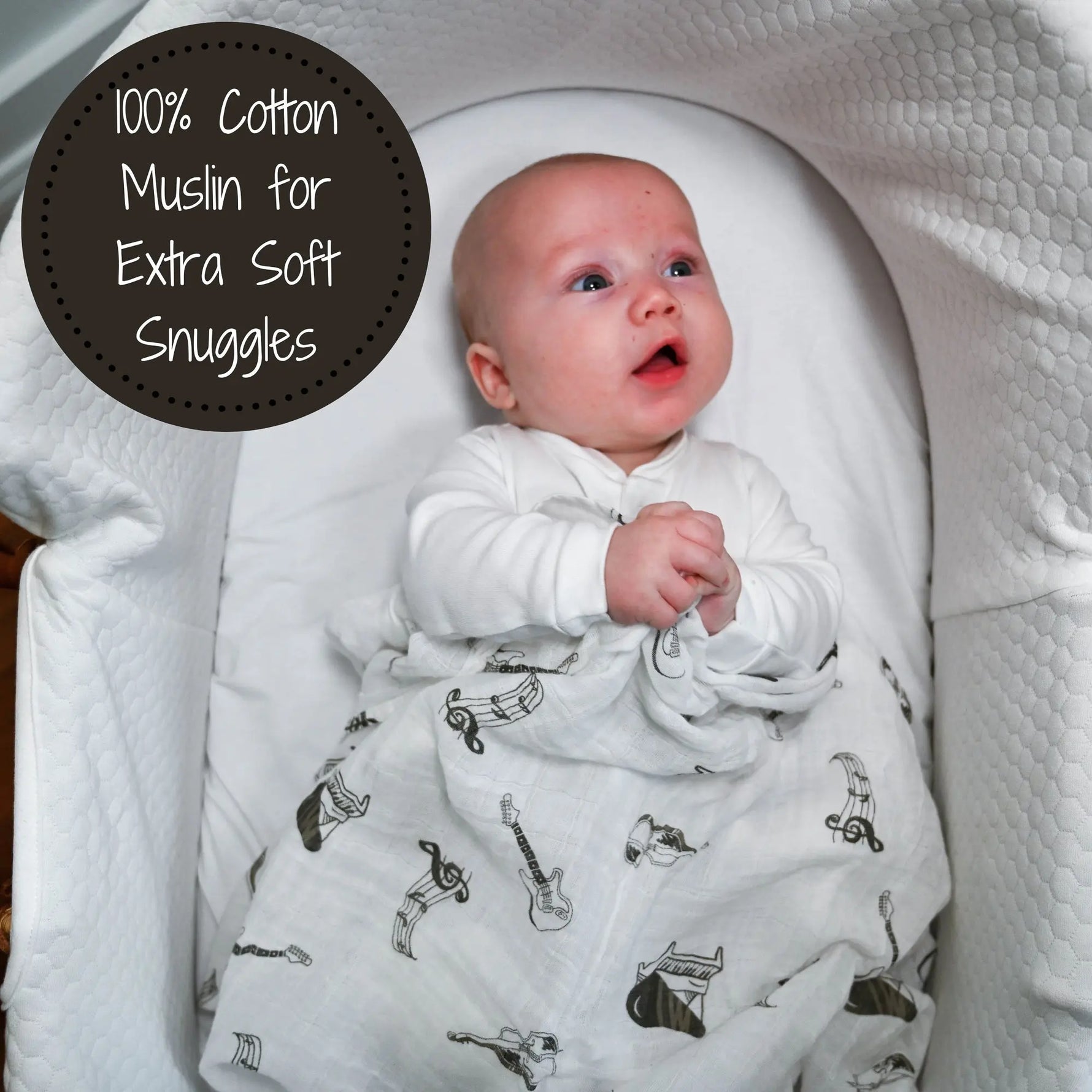 LollyBanks Chello There Baby Muslin Music Swaddle Blanket - 