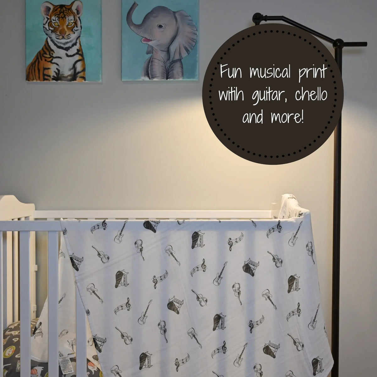 LollyBanks Chello There Baby Muslin Music Swaddle Blanket - 