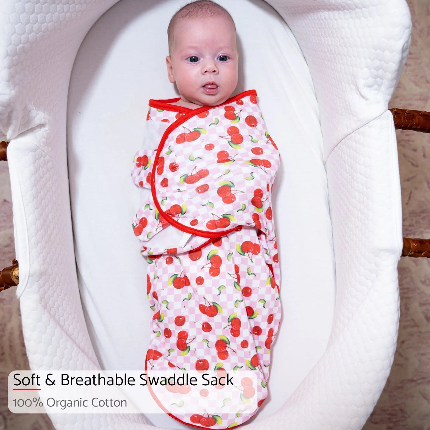 LollyBanks Cherry on top Baby Sleep Swaddle 100% Organic Cotton - 
