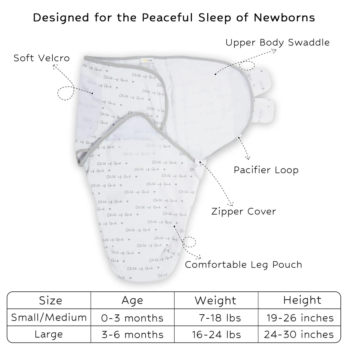 LollyBanks Child of God Baby Sleep Swaddle 100% Organic Cotton - 