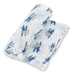 LollyBanks Up, Up, Up and Away Airplane Baby Muslin Swaddle Blanket - 