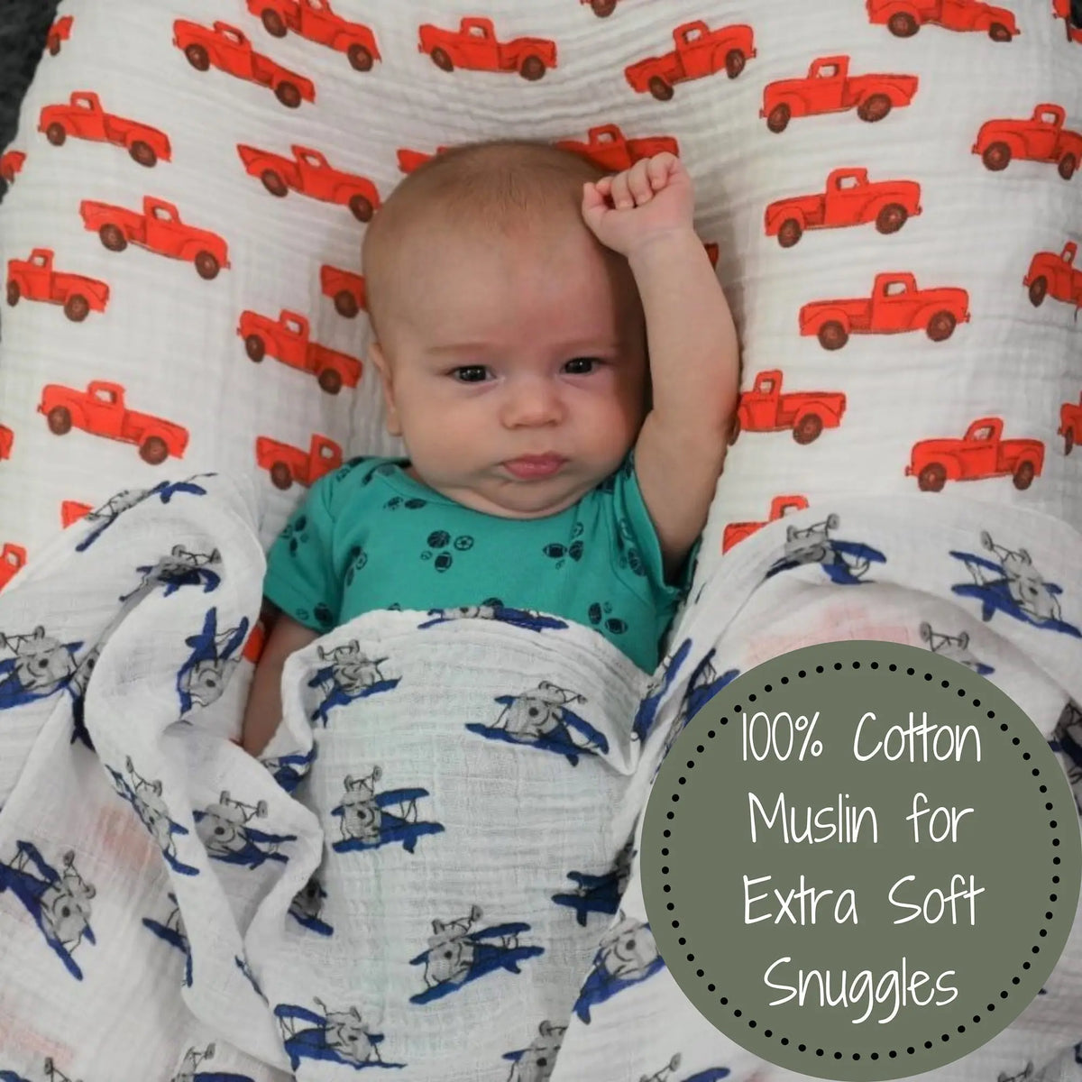LollyBanks Up, Up, Up and Away Airplane Baby Muslin Swaddle Blanket - 