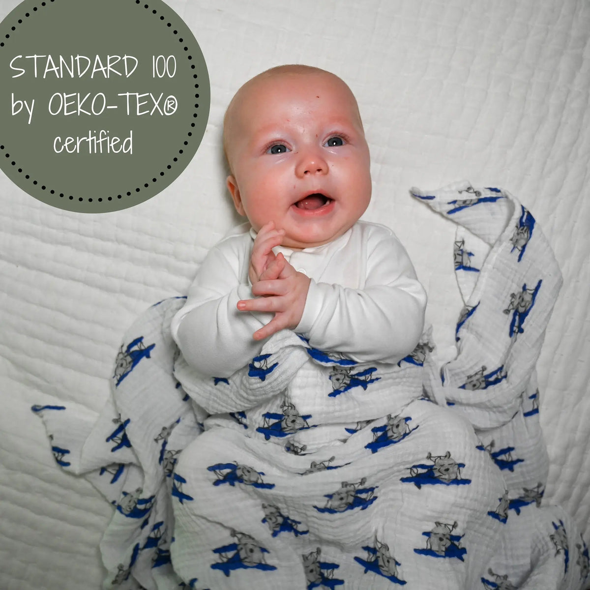 LollyBanks Up, Up, Up and Away Airplane Baby Muslin Swaddle Blanket - 