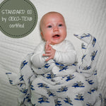 LollyBanks Up, Up, Up and Away Airplane Baby Muslin Swaddle Blanket - 