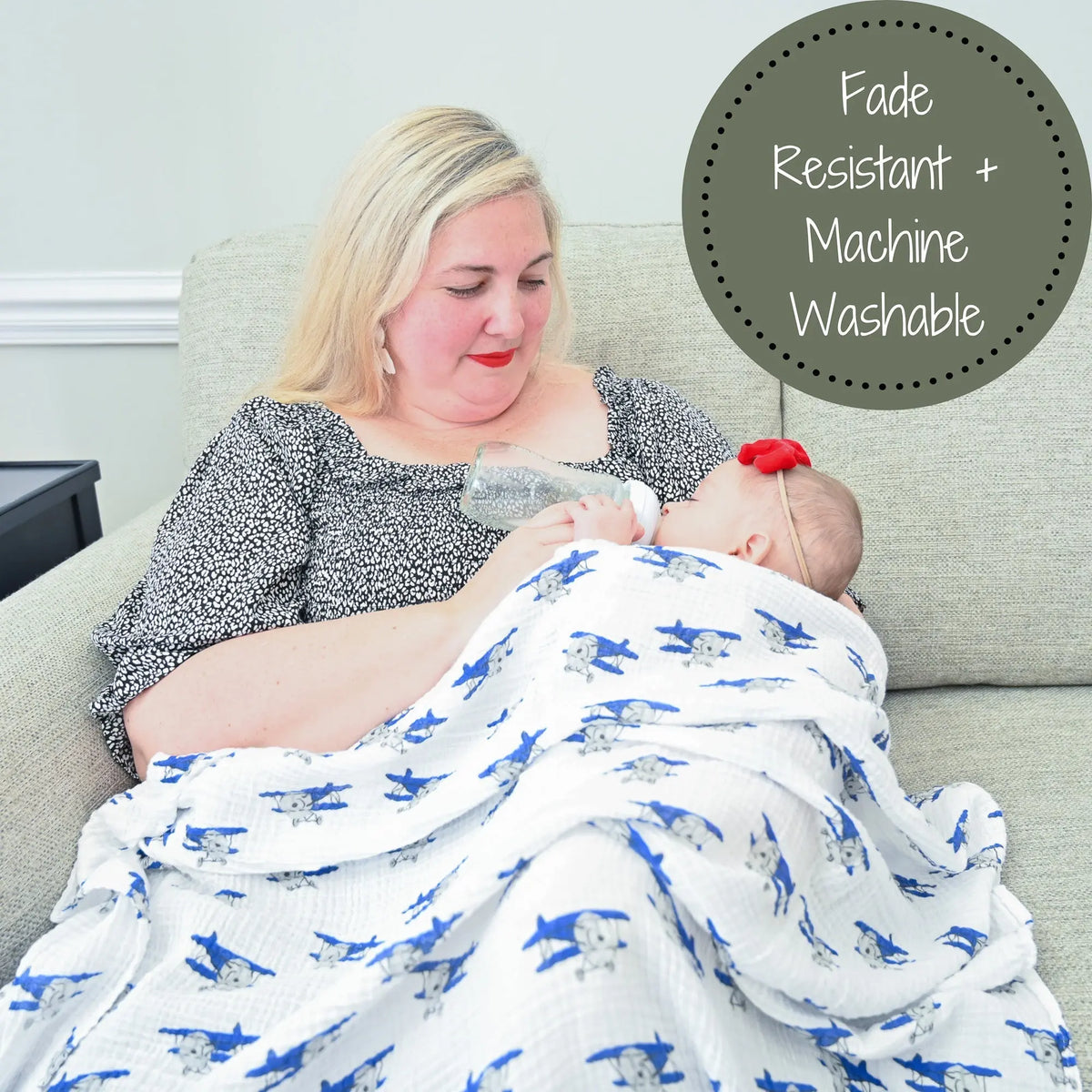 LollyBanks Up, Up, Up and Away Airplane Baby Muslin Swaddle Blanket - 