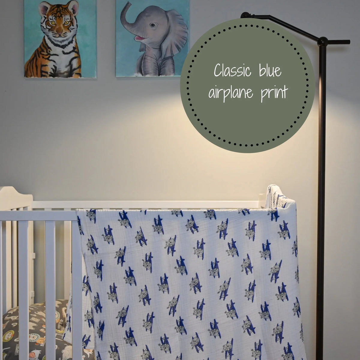 LollyBanks Up, Up, Up and Away Airplane Baby Muslin Swaddle Blanket - 