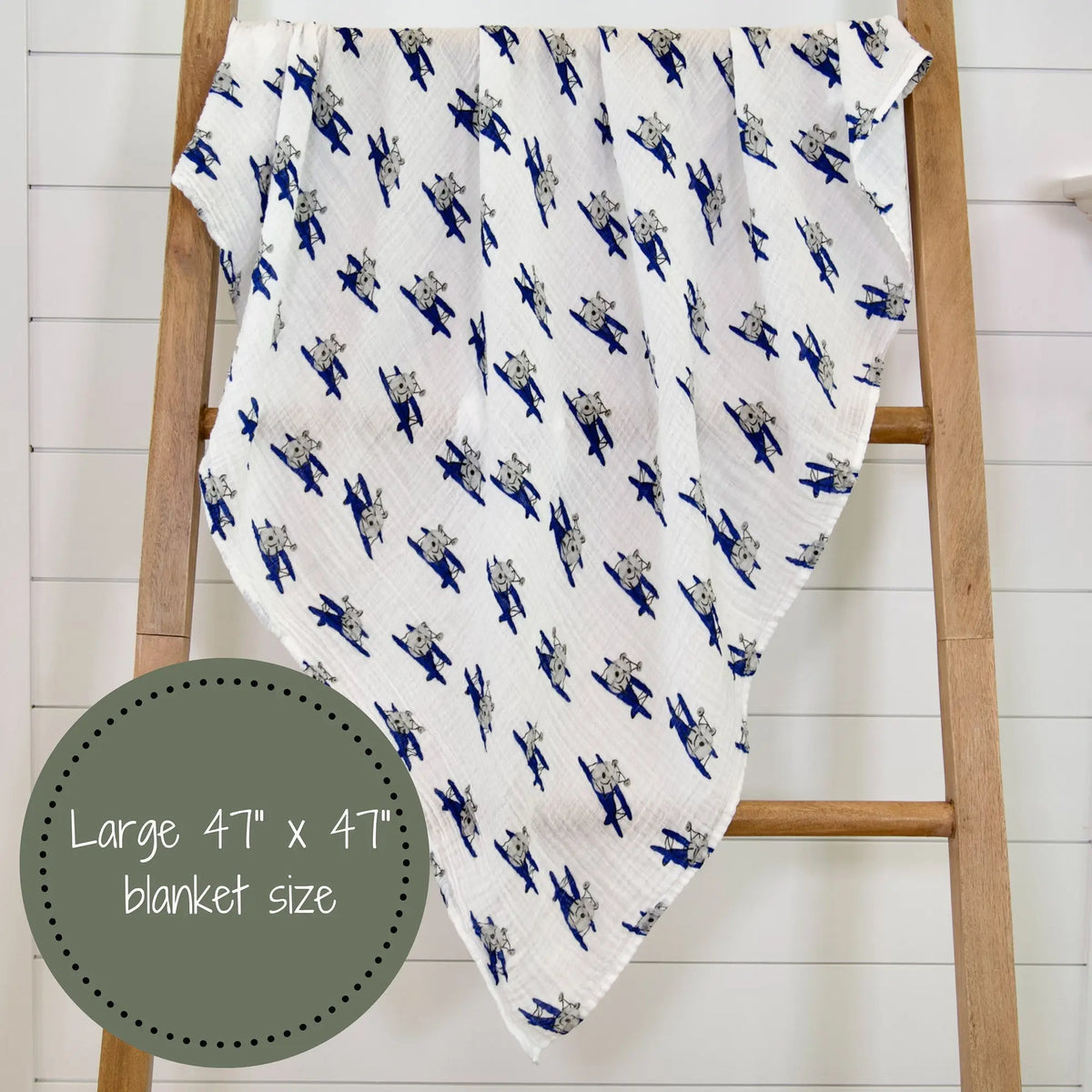 LollyBanks Up, Up, Up and Away Airplane Baby Muslin Swaddle Blanket - 