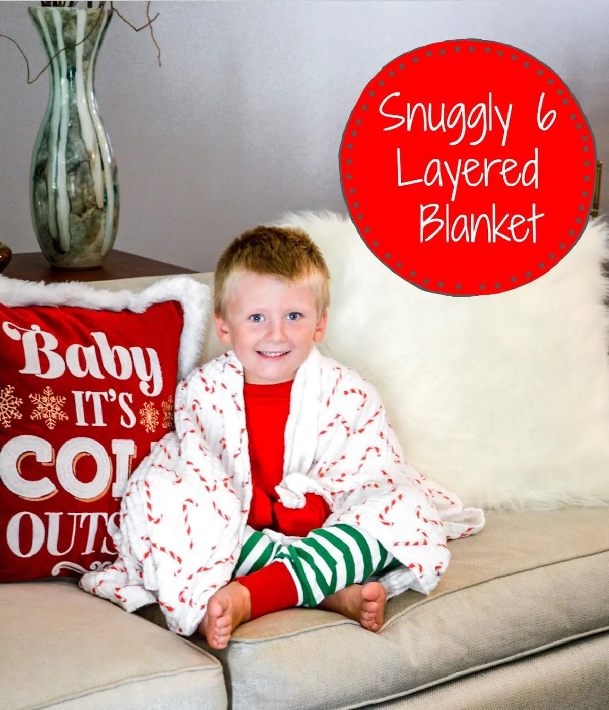 LollyBanks Cotton Muslin Candy Cane Quilt - 