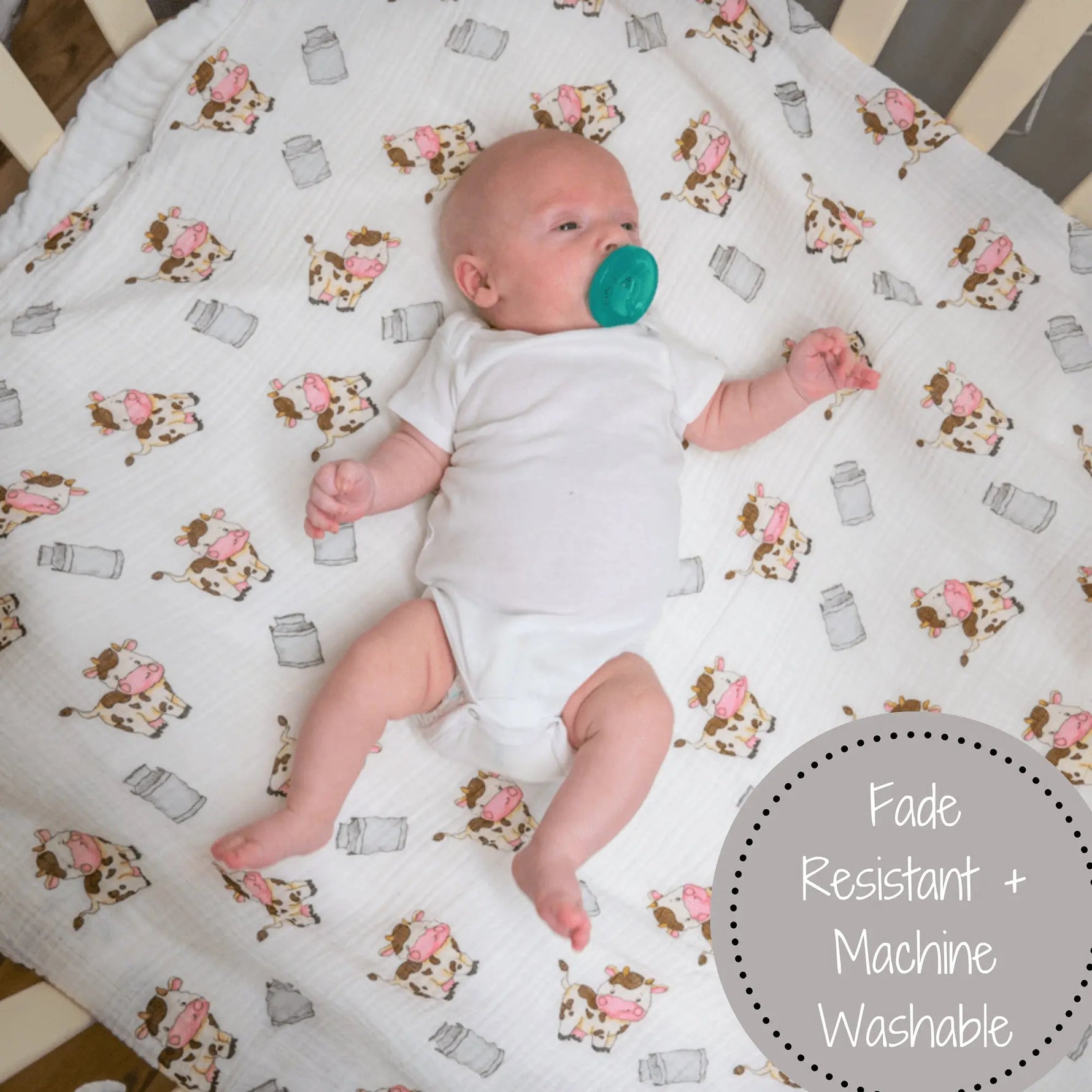 LollyBanks The Cow Goes MOO Farm Baby Muslin Swaddle Blanket - 