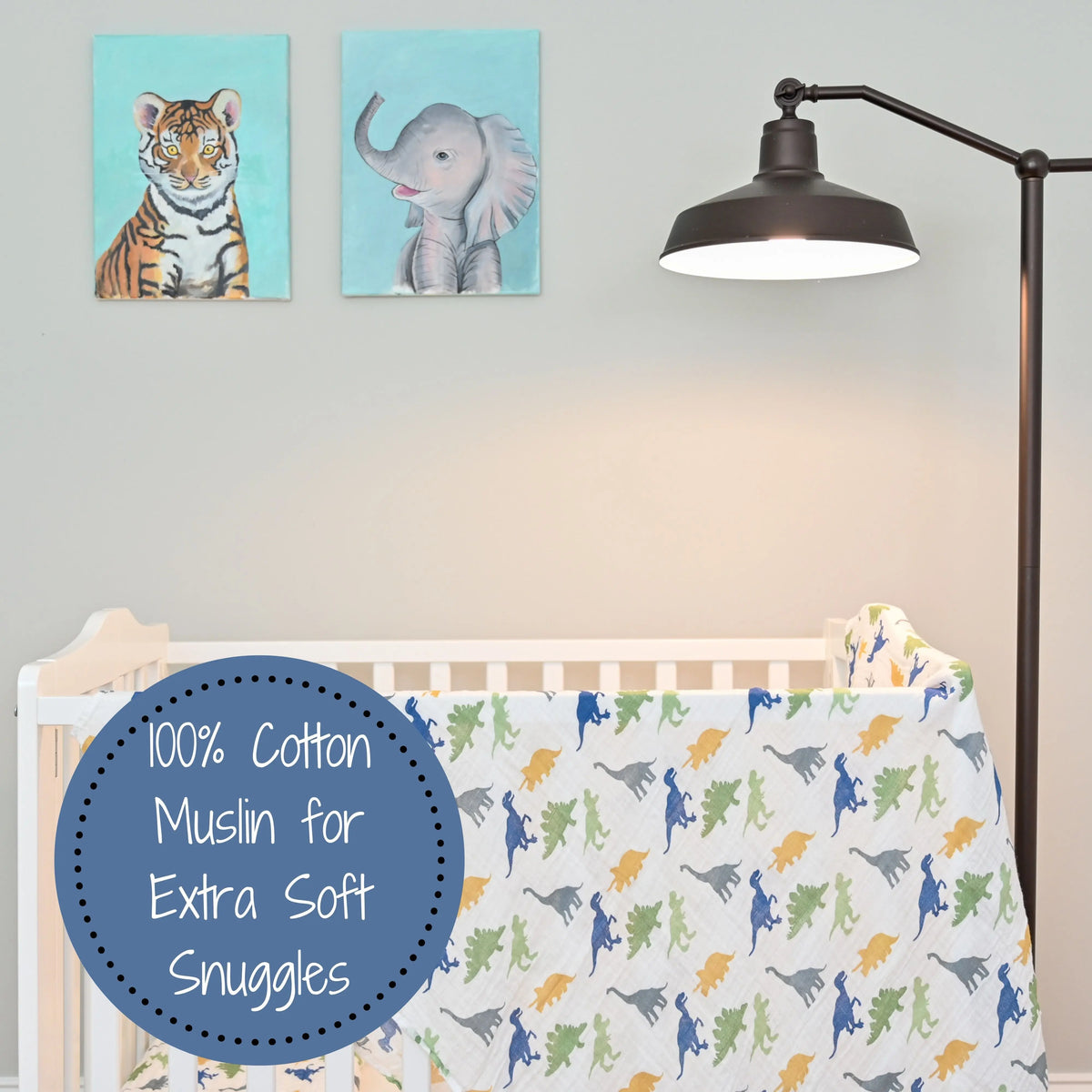 LollyBanks Dinosaur Swaddle Blankets, Dino Adventure: 47" x 47" 100% Muslin Cotton - 
