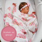 LollyBanks Dogwoods In Bloom Baby Muslin Swaddle Blanket - 