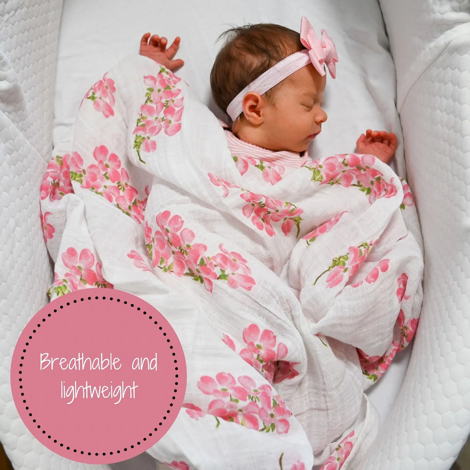 LollyBanks Dogwoods In Bloom Baby Muslin Swaddle Blanket - 