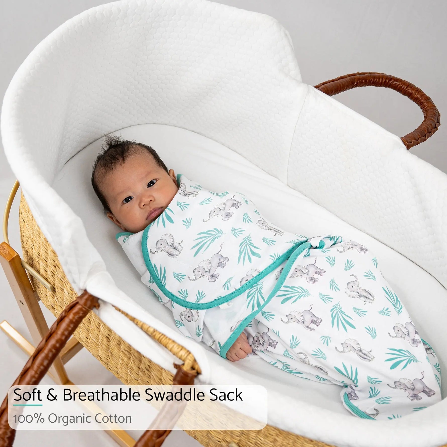 LollyBanks Elephant Baby Sleep Swaddle 100% Organic Cotton - 