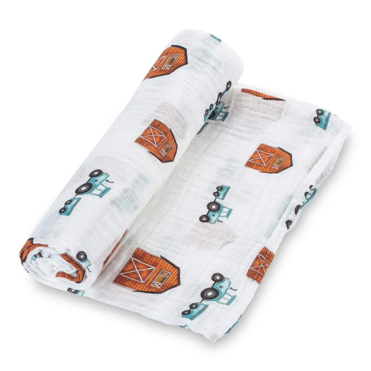 LollyBanks How We Roll Farm Theme Muslin Swaddle Blanket - 