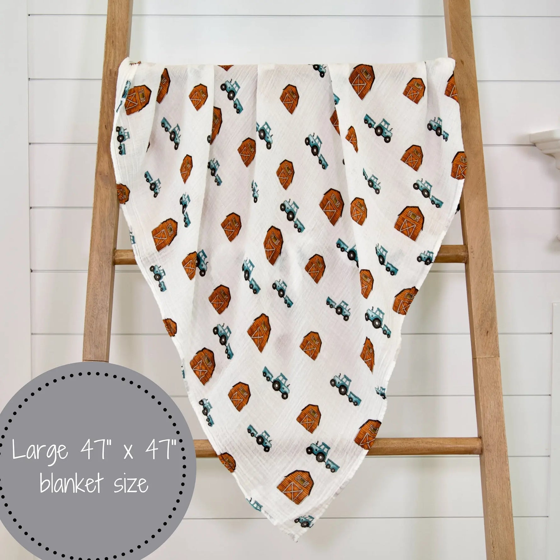 LollyBanks How We Roll Farm Theme Muslin Swaddle Blanket - 