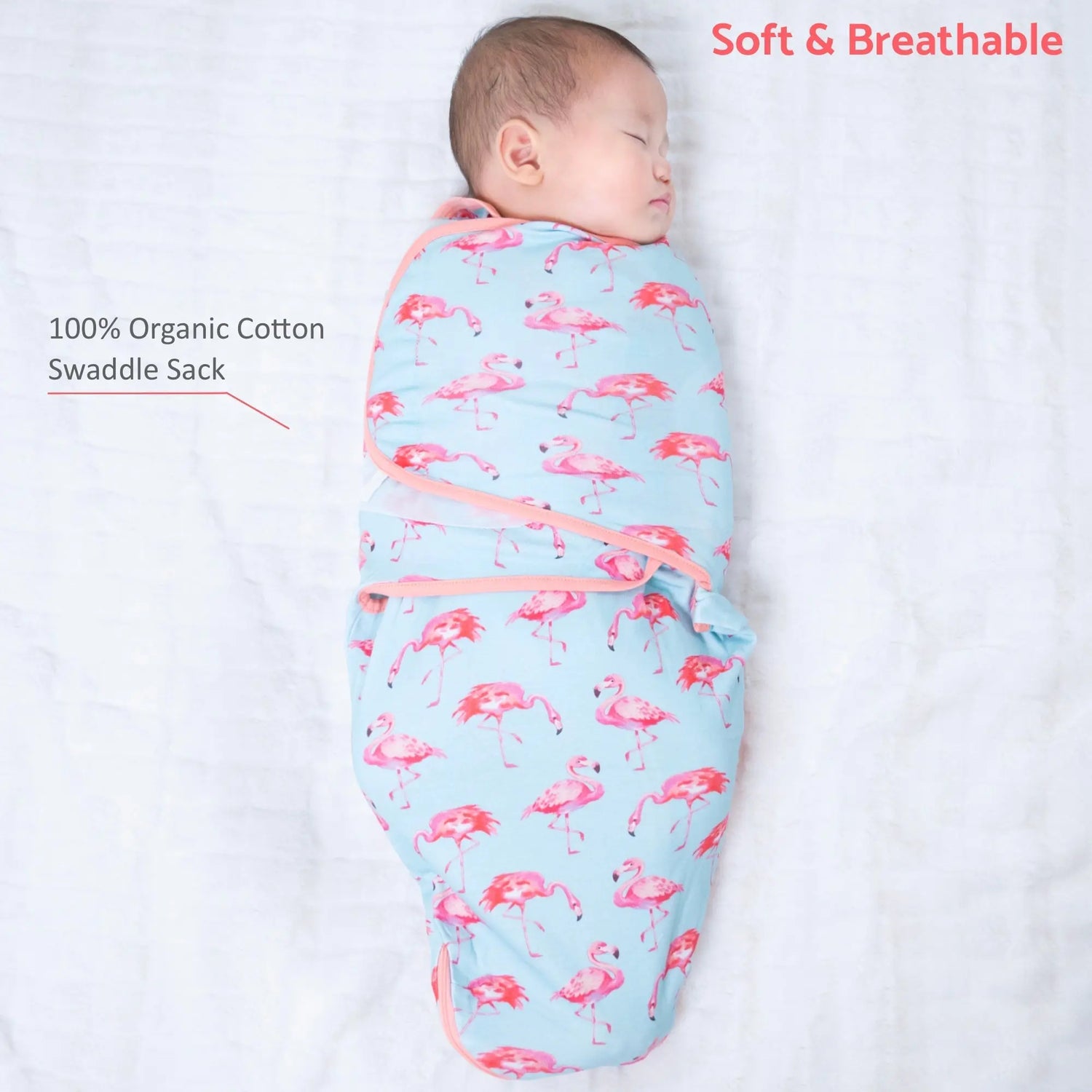 LollyBanks Flamingo Baby Sleep Swaddle 100% Organic Cotton - 