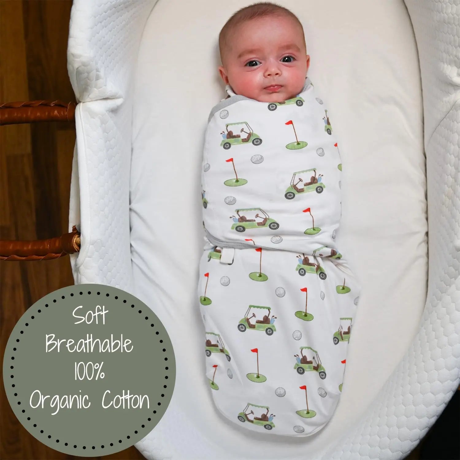 LollyBanks Golf A Round Baby Sleep Swaddle 100% Organic Cotton - 