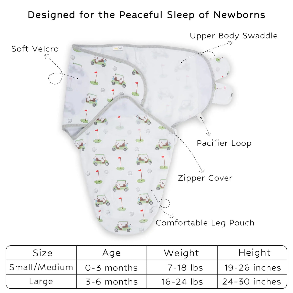 LollyBanks Golf A Round Baby Sleep Swaddle 100% Organic Cotton - 