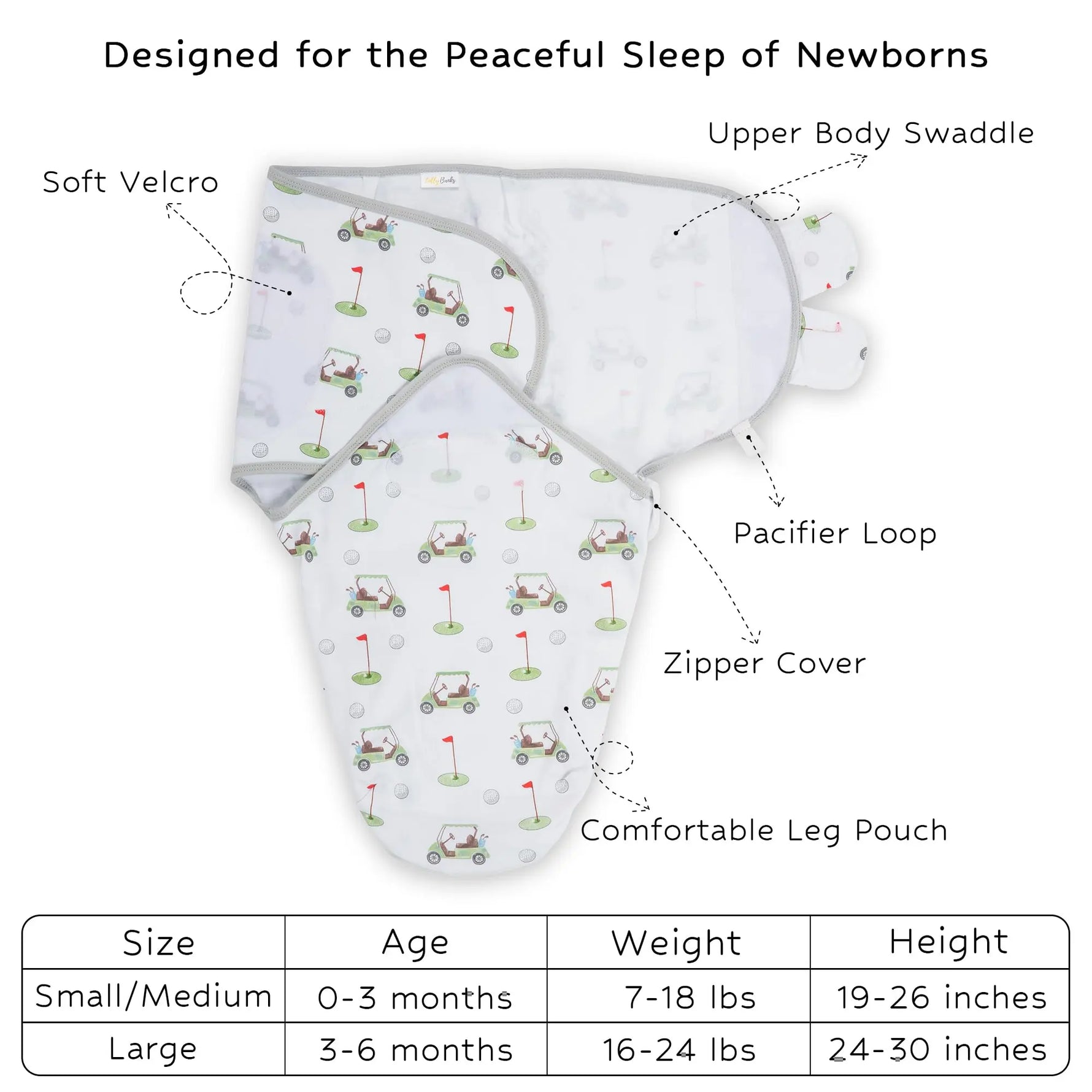 LollyBanks Golf A Round Baby Sleep Swaddle 100% Organic Cotton - 