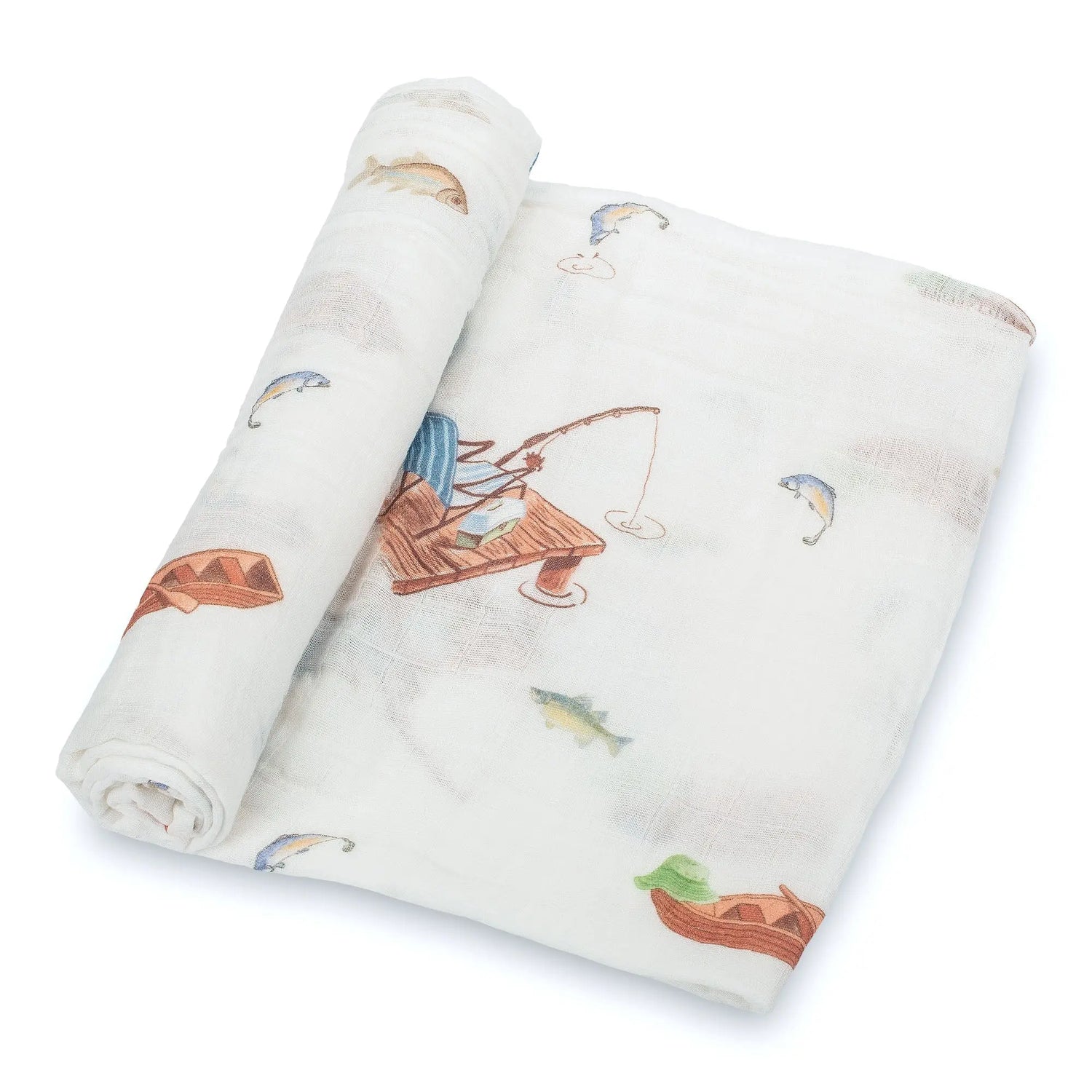 LollyBanks Gone Fishing Baby Muslin Cotton Blanket - 
