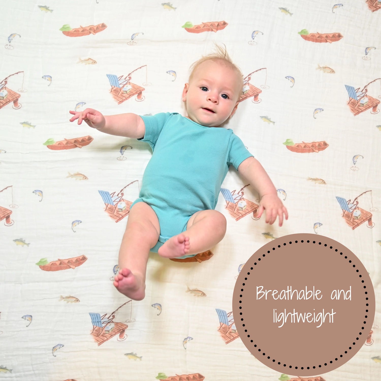 LollyBanks Gone Fishing Baby Muslin Cotton Blanket - 