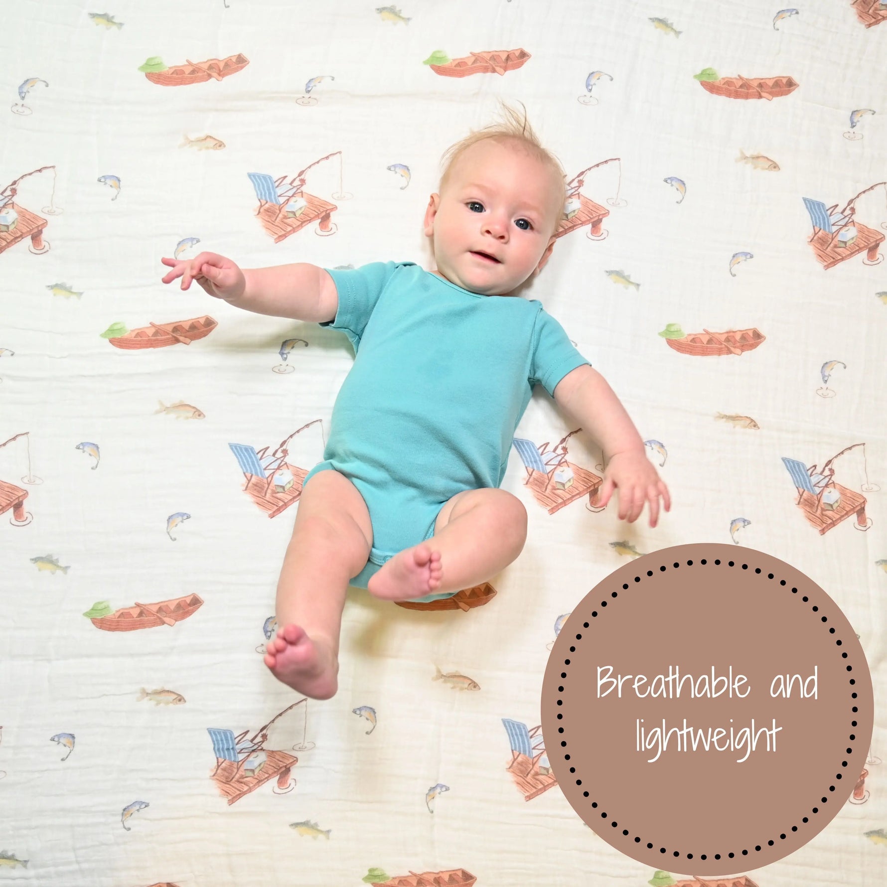 LollyBanks Gone Fishing Baby Muslin Cotton Blanket - 