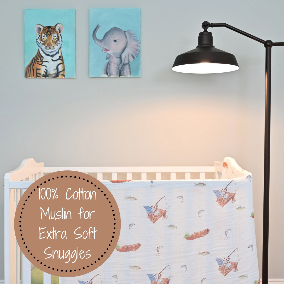 LollyBanks Gone Fishing Baby Muslin Cotton Blanket - 
