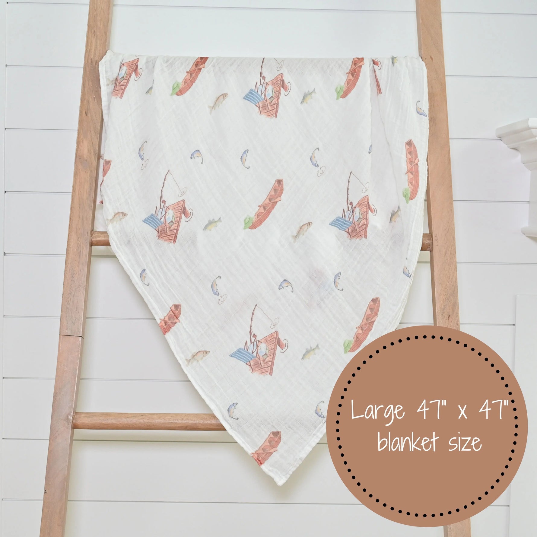 LollyBanks Gone Fishing Baby Muslin Cotton Blanket - 