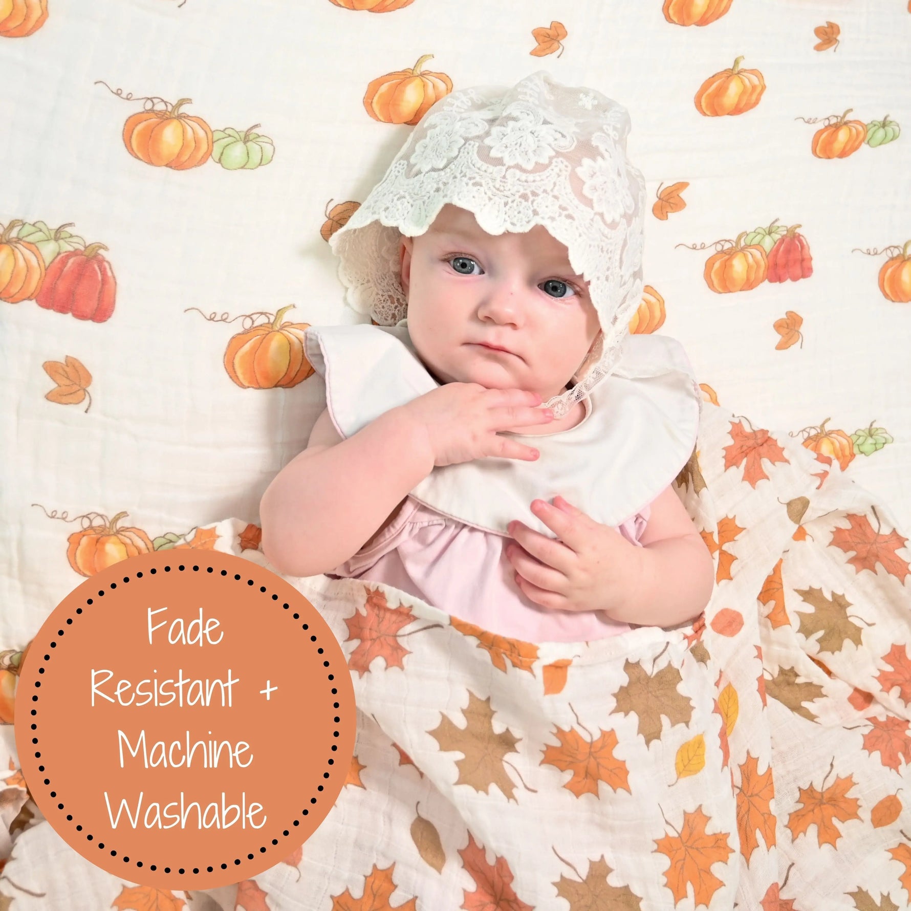 LollyBanks Leaves Baby Swaddle Blankets - Autumn Bliss: 47" x 47" 100% Muslin Cotton - 