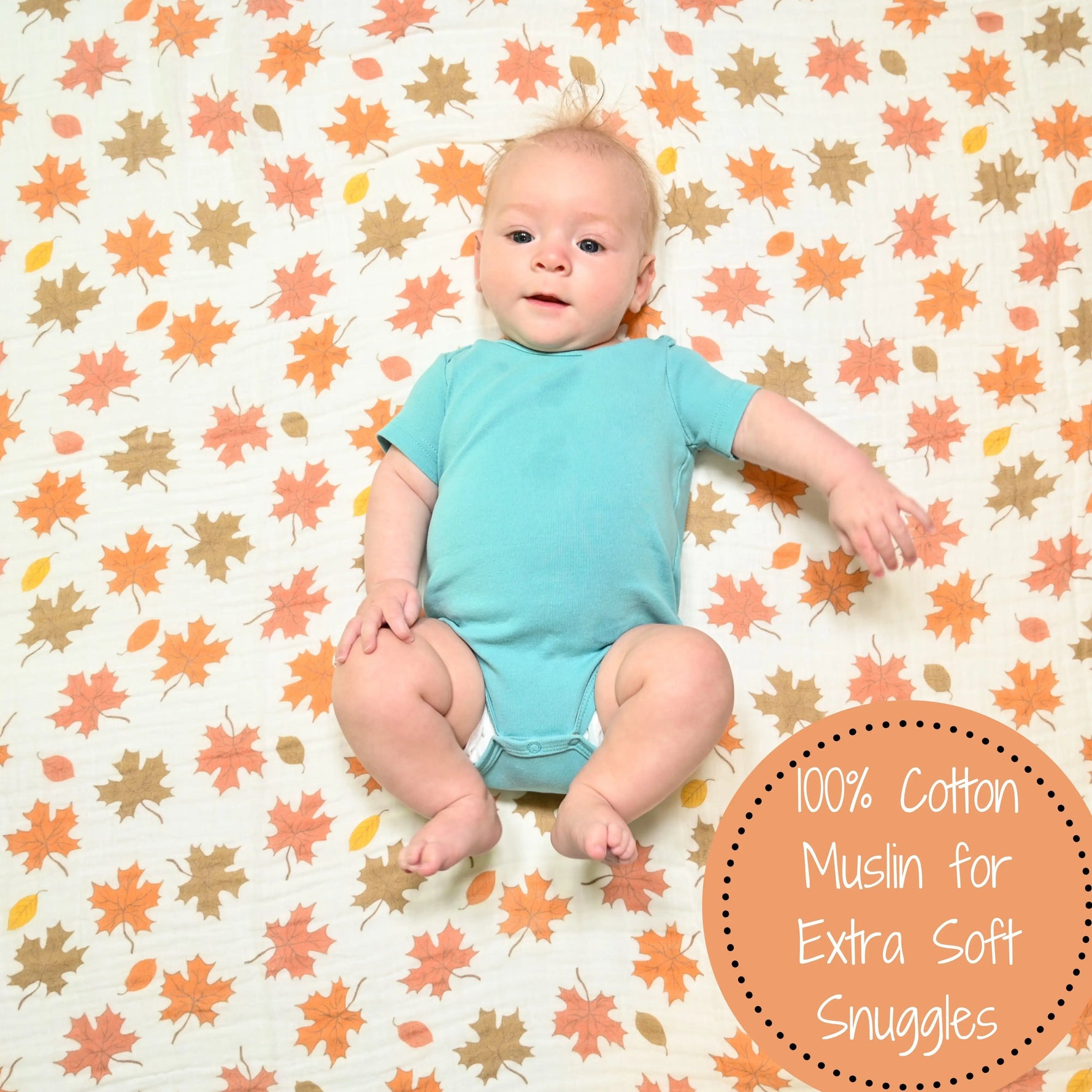 LollyBanks Leaves Baby Swaddle Blankets - Autumn Bliss: 47" x 47" 100% Muslin Cotton - 