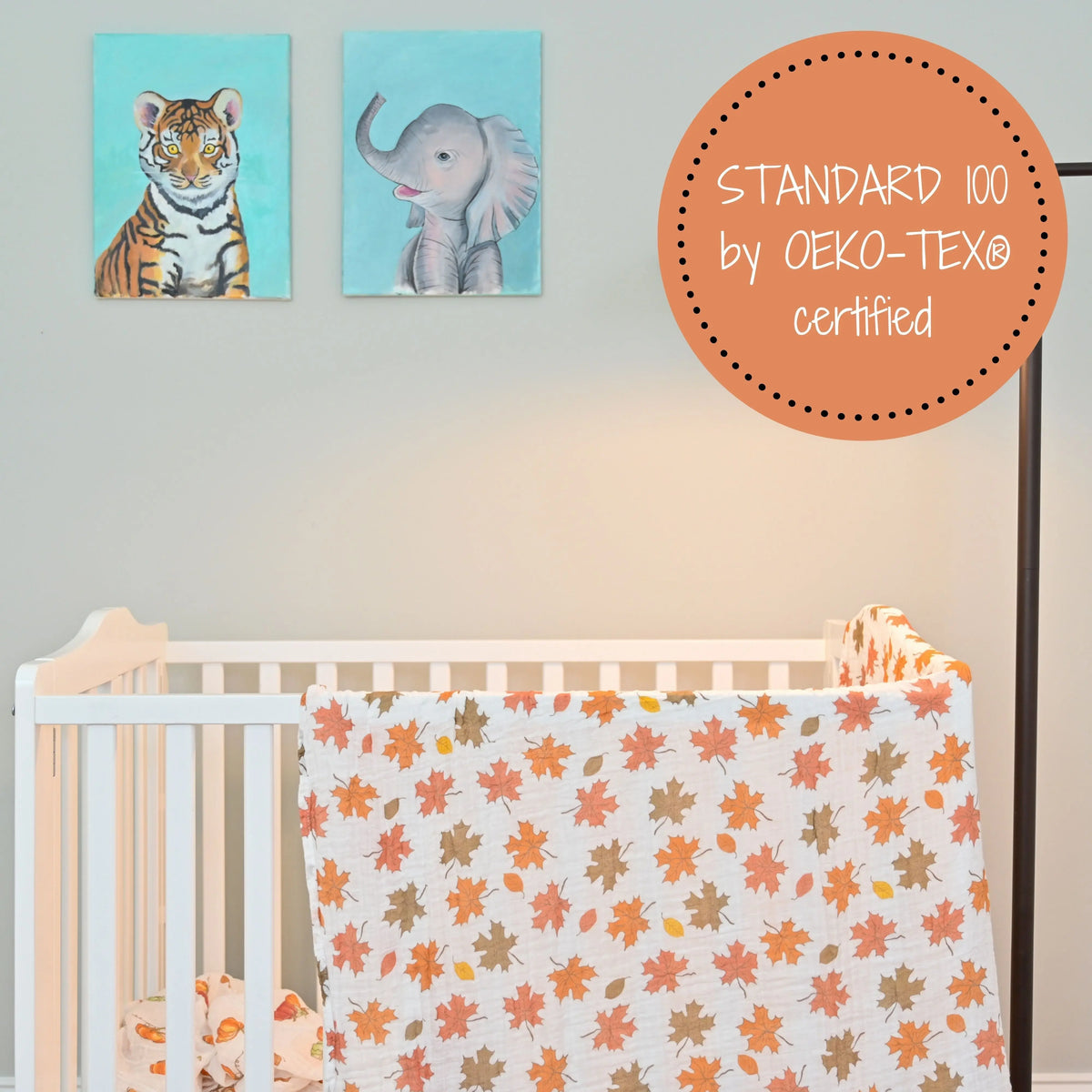 LollyBanks Leaves Baby Swaddle Blankets - Autumn Bliss: 47" x 47" 100% Muslin Cotton - 