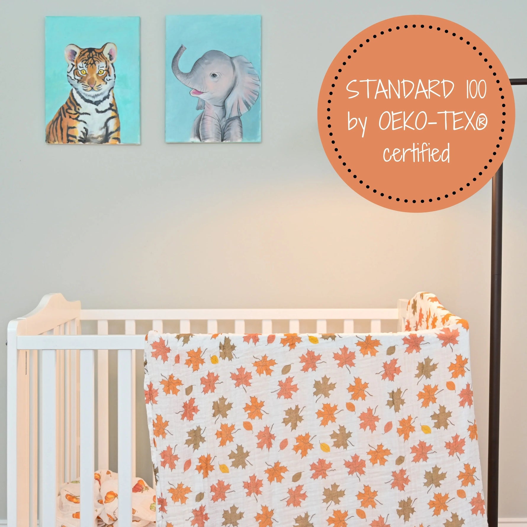 LollyBanks Leaves Baby Swaddle Blankets - Autumn Bliss: 47" x 47" 100% Muslin Cotton - 
