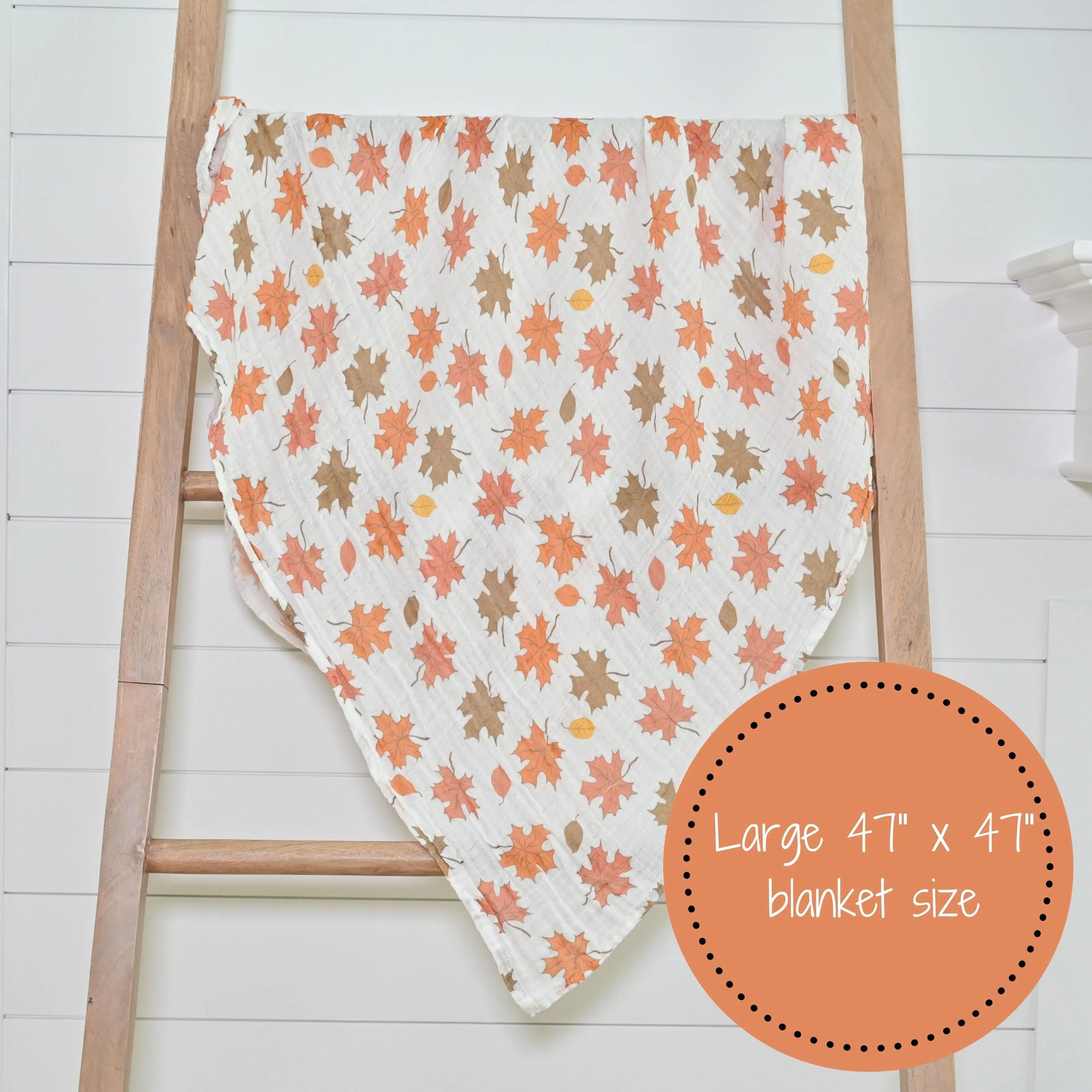 LollyBanks Leaves Baby Swaddle Blankets - Autumn Bliss: 47" x 47" 100% Muslin Cotton - 