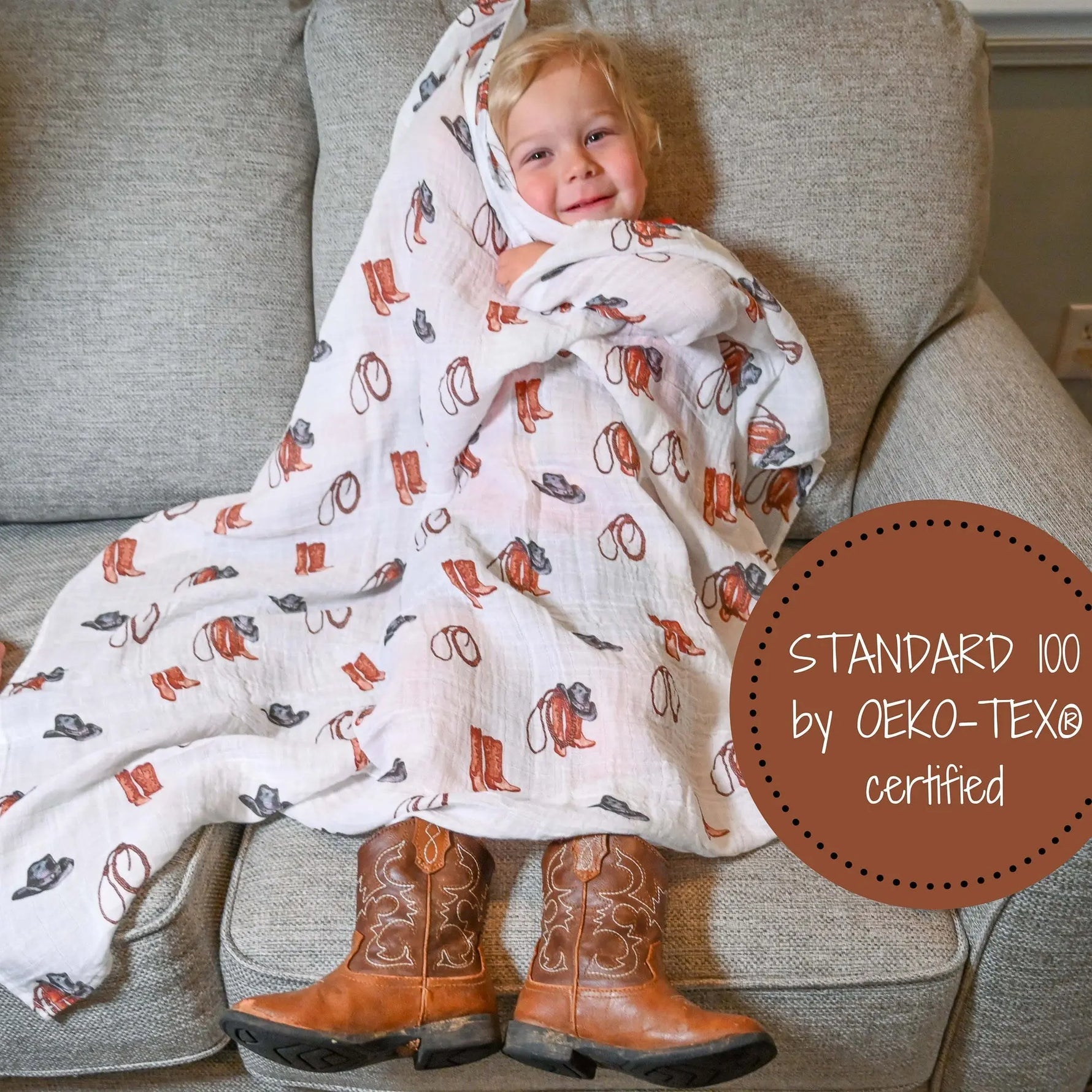 LollyBanks Life Is Better In Boots Baby Muslin Swaddle Blanket - 