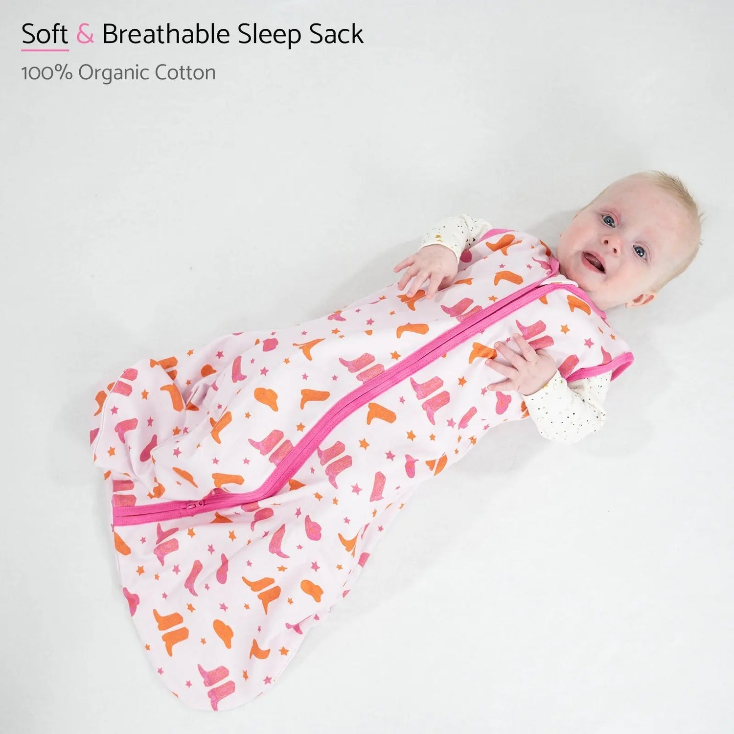LollyBanks Life is Better in Pink Boots Baby Sleep Sack, 100% Organic Cotton - 