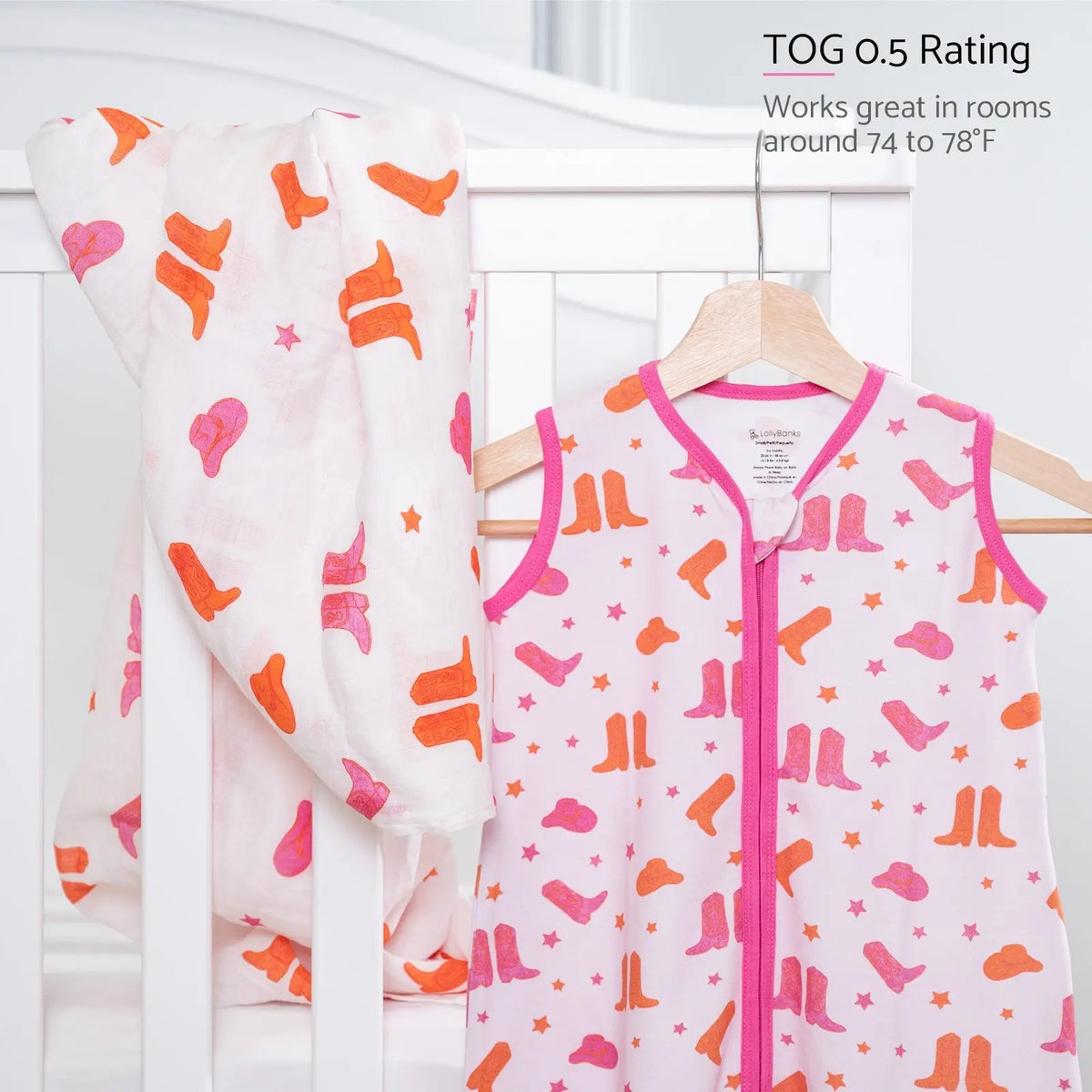 LollyBanks Life is Better in Pink Boots Baby Sleep Sack, 100% Organic Cotton - 
