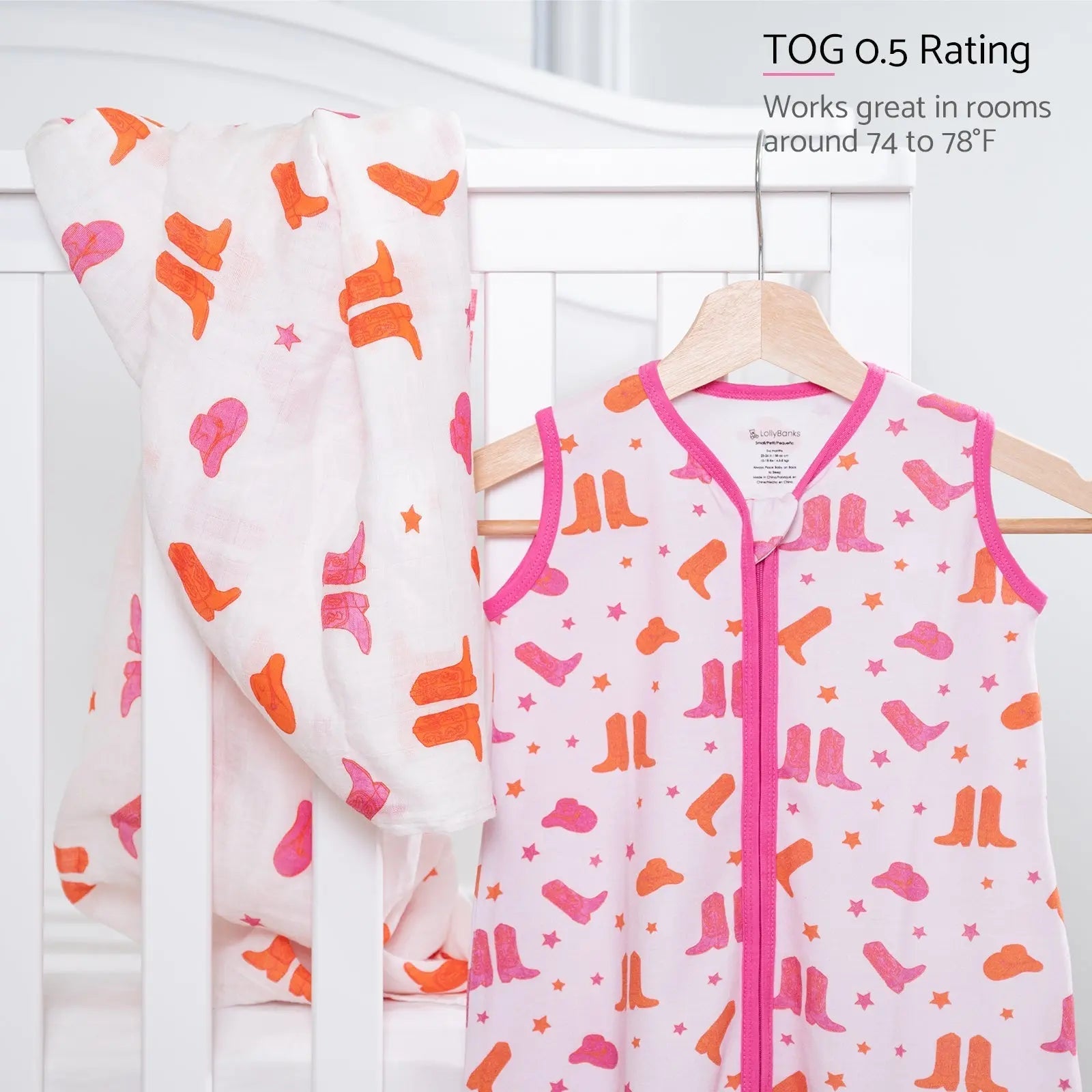 LollyBanks Life is Better in Pink Boots Baby Sleep Sack, 100% Organic Cotton - 