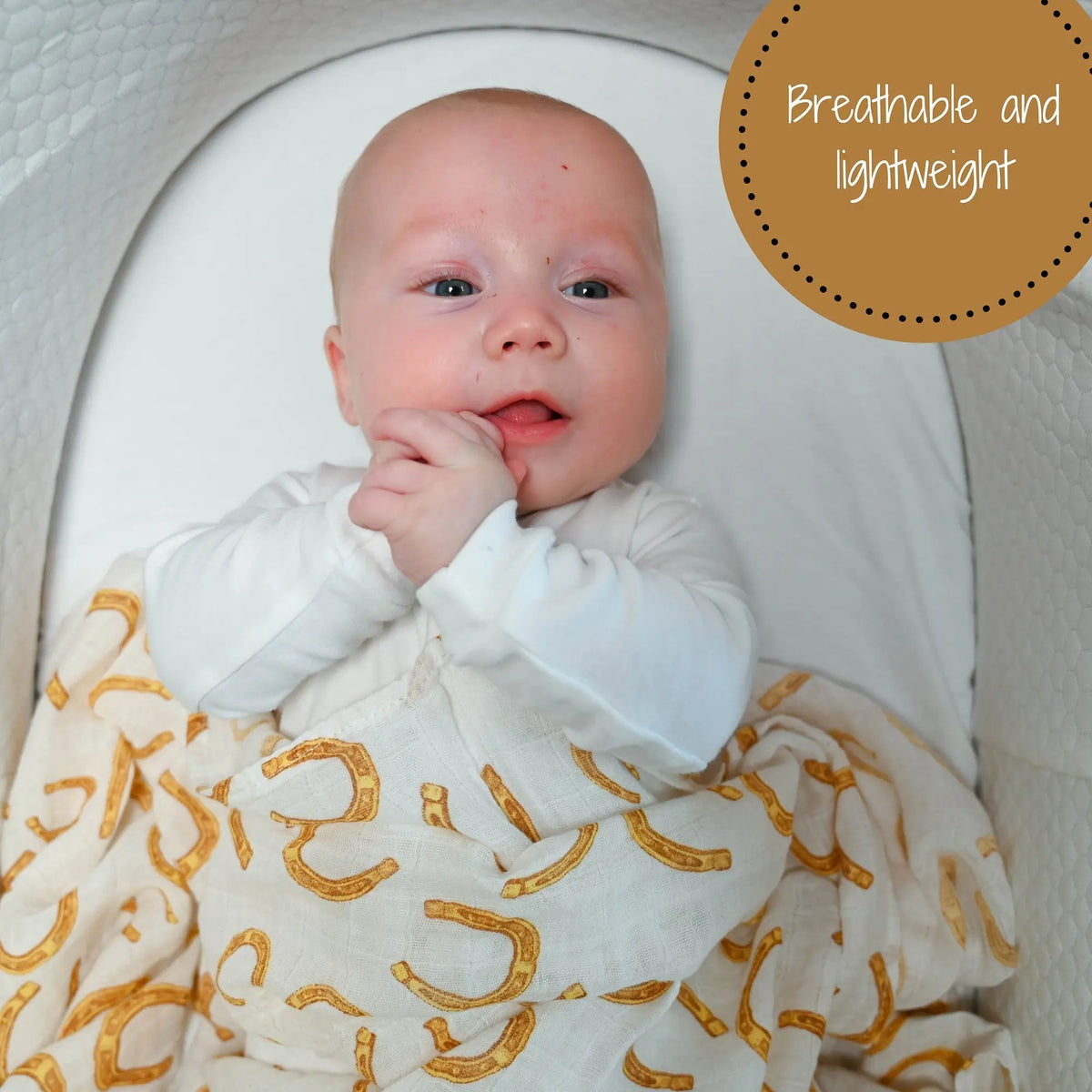 LollyBanks Lucky Horse Shoe Baby Muslin Swaddle Blanket - 