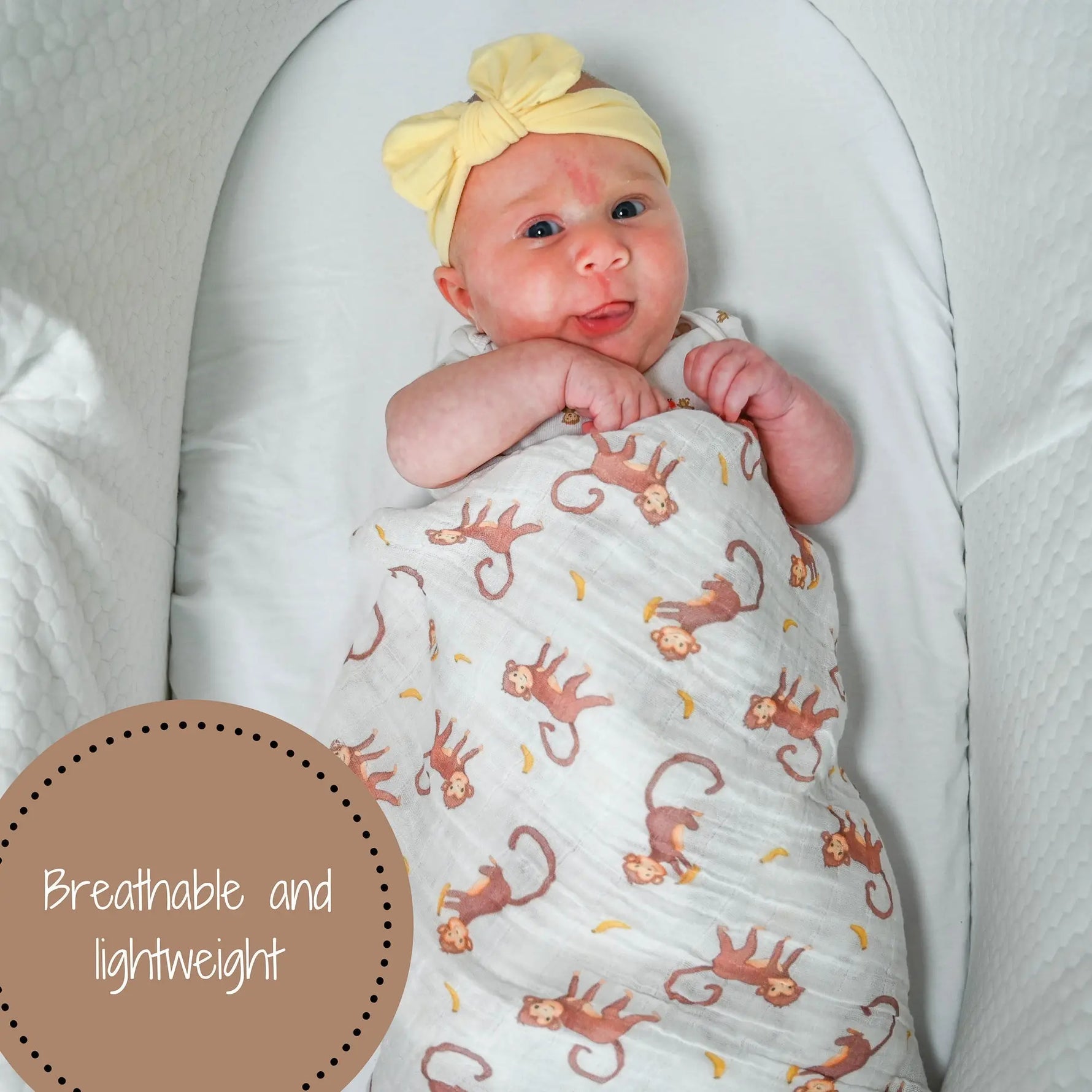 LollyBanks Monkey Around Baby Muslin Swaddle Blanket - 
