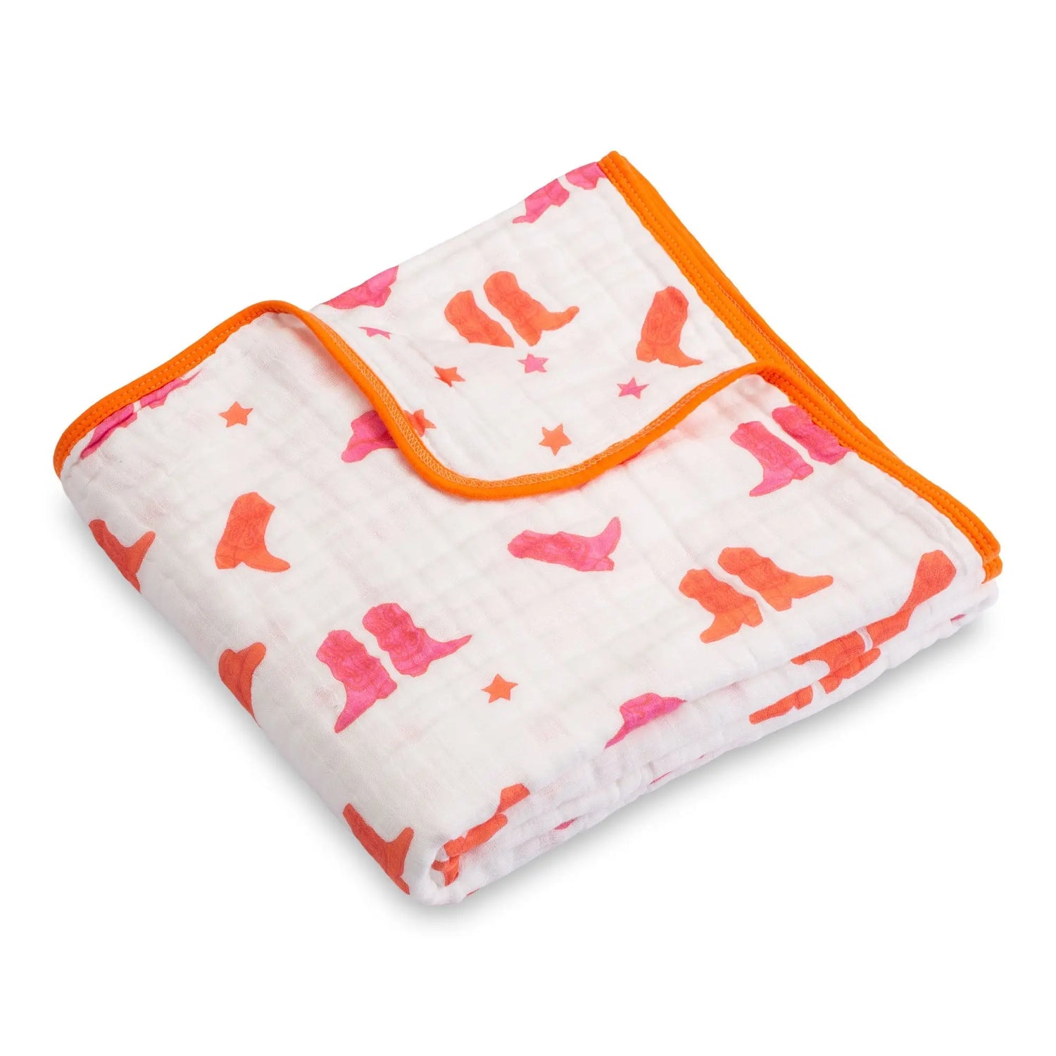 LollyBanks LollyBanks Muslin Baby Blanket, 100% Cotton Lightweight Baby Quilt, 47"x 47" and 6 Layers Newborn Blanket, (Pink Boot Print) - 