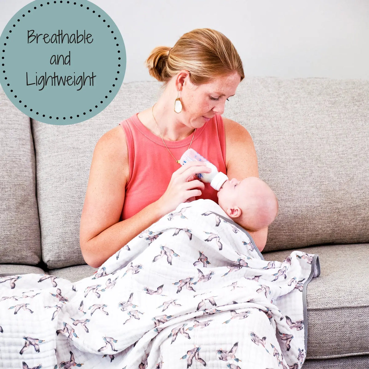 LollyBanks LollyBanks Muslin Baby Blanket, 100% Cotton Lightweight Baby Quilt, 47"x 47" and 6 Layers Newborn Blanket, (Mallard Duck Print) - 