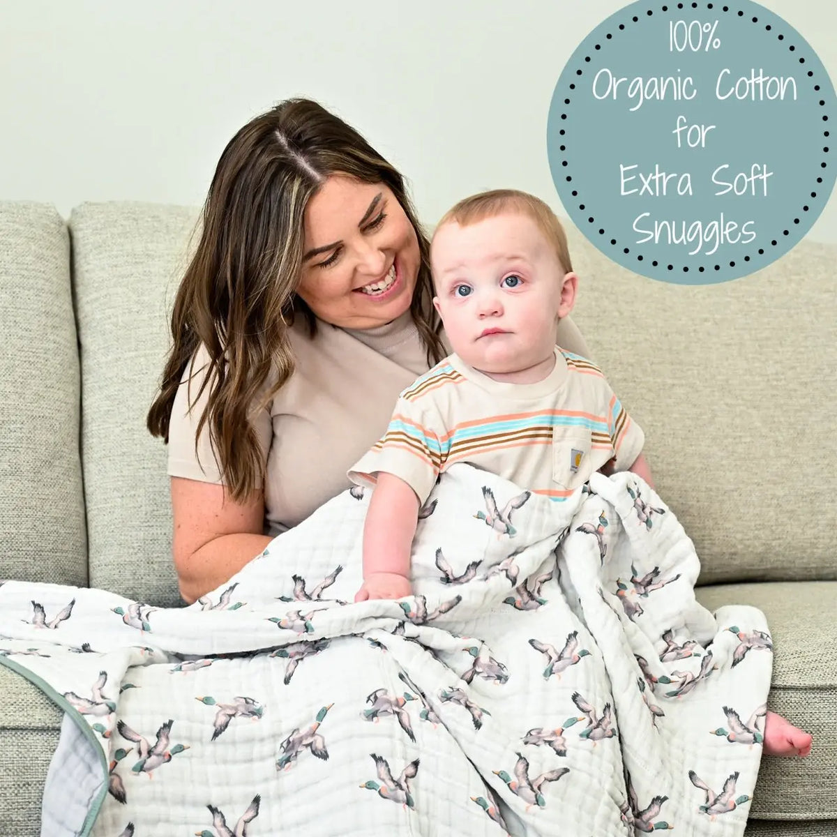 LollyBanks LollyBanks Muslin Baby Blanket, 100% Cotton Lightweight Baby Quilt, 47"x 47" and 6 Layers Newborn Blanket, (Mallard Duck Print) - 