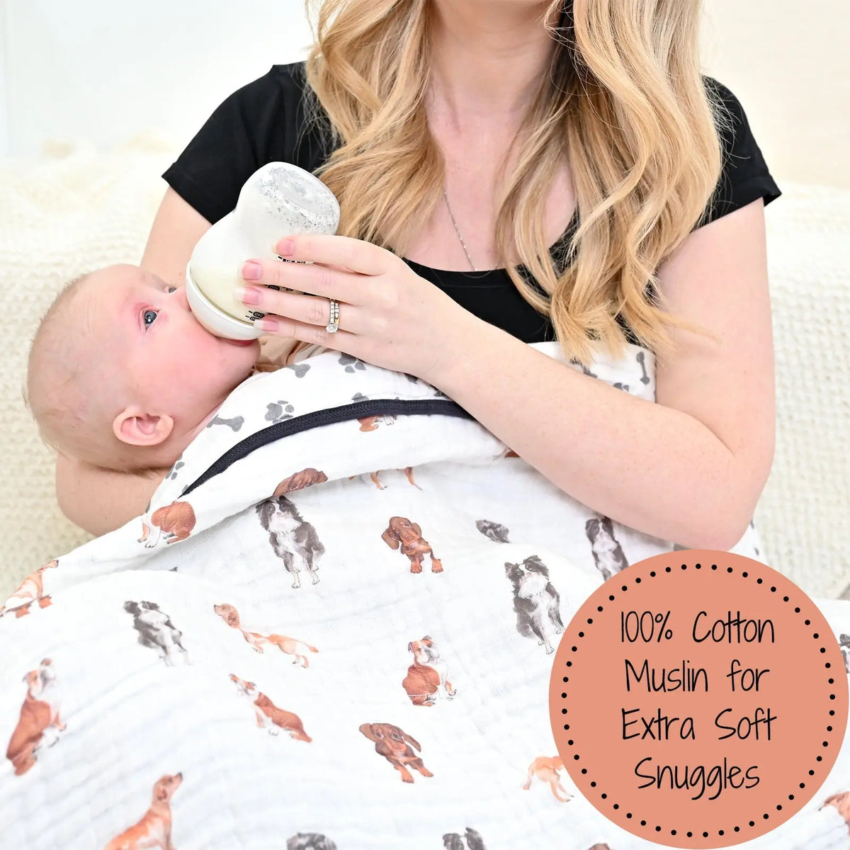 LollyBanks LollyBanks Muslin Baby Blanket, 100% Cotton Lightweight Baby Quilt, 47"x 47" and 6 Layers Newborn Blanket, (Puppies Print) - 