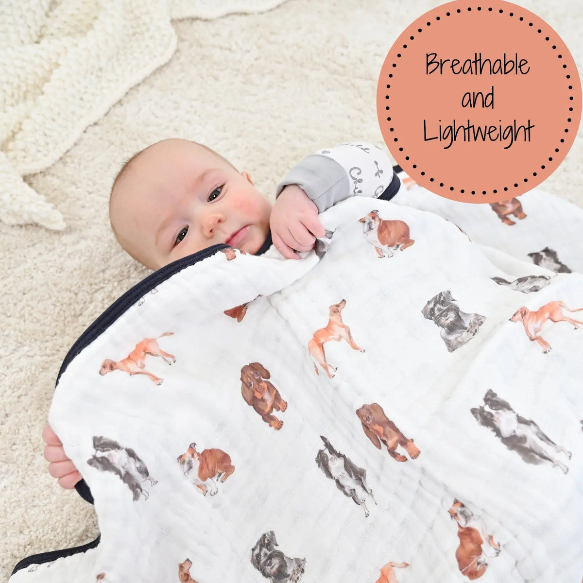 LollyBanks LollyBanks Muslin Baby Blanket, 100% Cotton Lightweight Baby Quilt, 47"x 47" and 6 Layers Newborn Blanket, (Puppies Print) - 