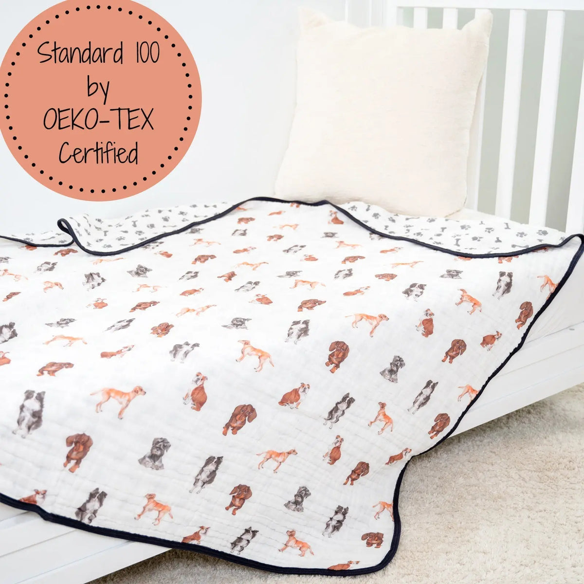 LollyBanks LollyBanks Muslin Baby Blanket, 100% Cotton Lightweight Baby Quilt, 47"x 47" and 6 Layers Newborn Blanket, (Puppies Print) - 